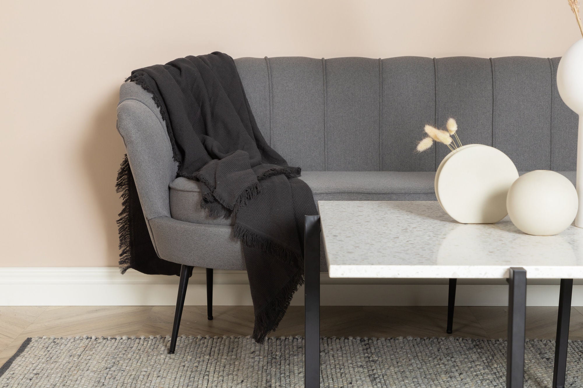 Venture Home Calais Sofa 3-seater -Grey Fabric - Black Legs