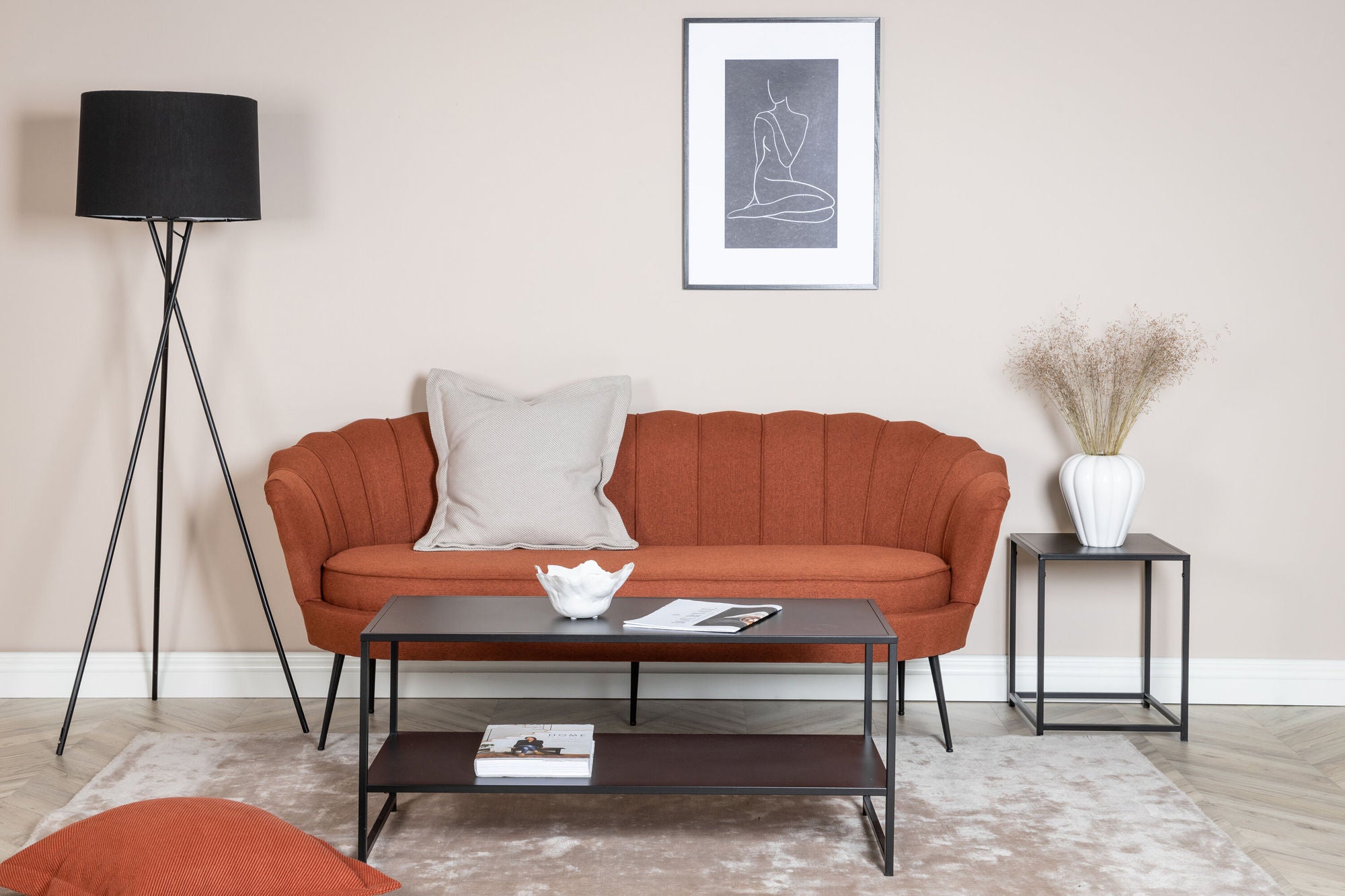Venture Home Calais Sofa 3-seater - Rusty Red Fabric - Black Legs