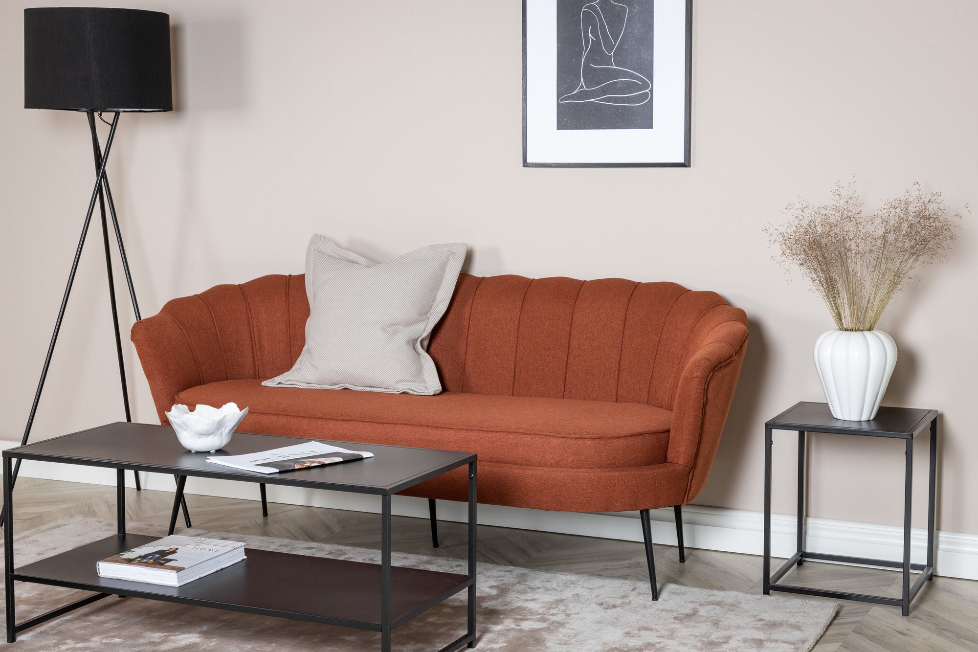 Venture Home Calais Sofa 3-seater - Rusty Red Fabric - Black Legs