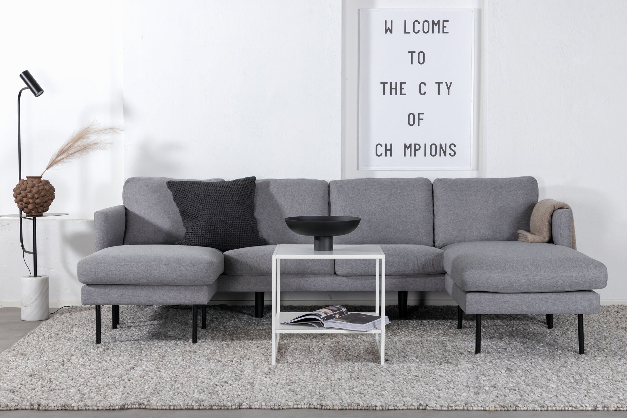 Venture Home Zoom U-Sofa - Black / Steel Grey Fabric