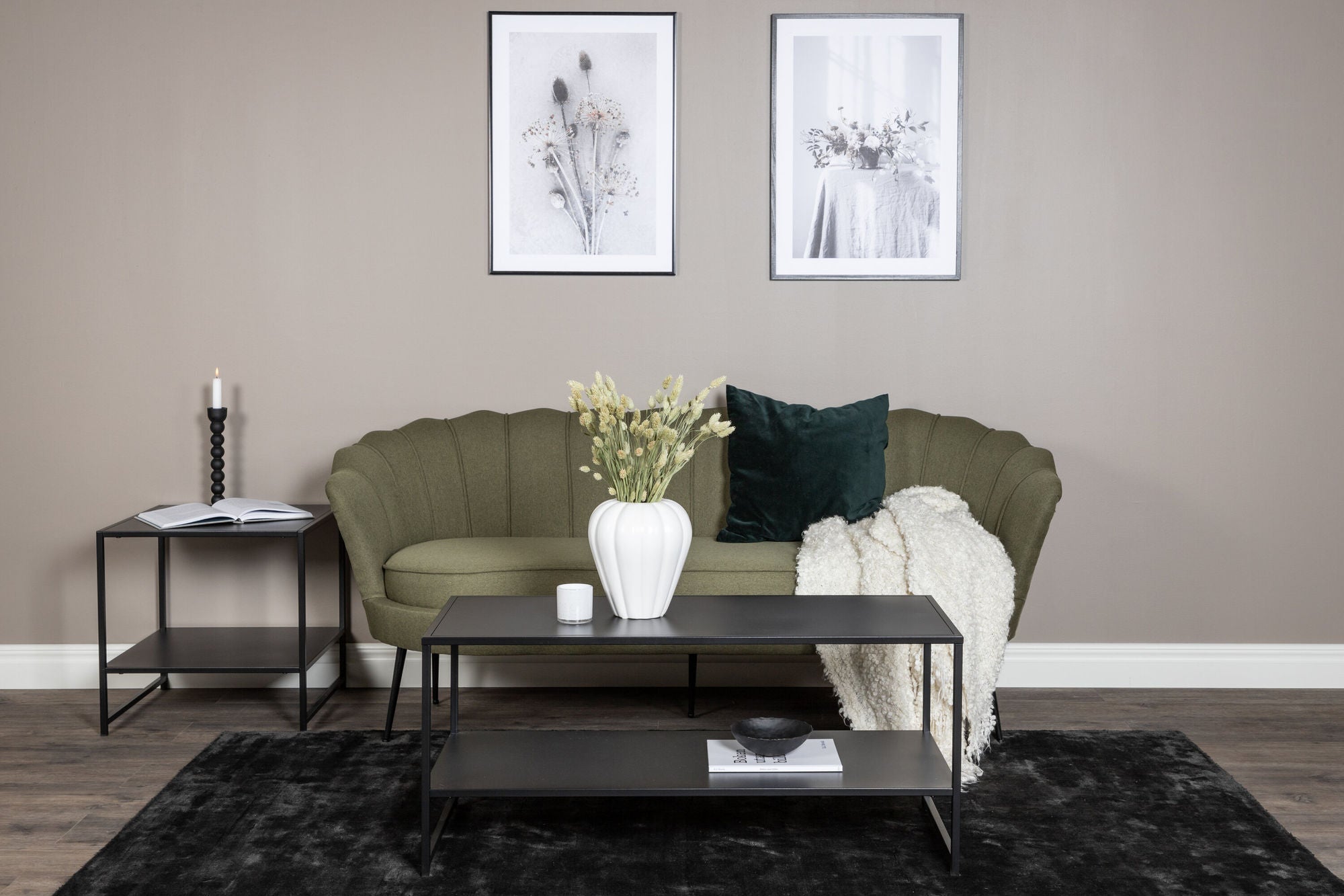 Venture Home Calais Sofa 3-seater - Dusty Green Fabric - Black Legs