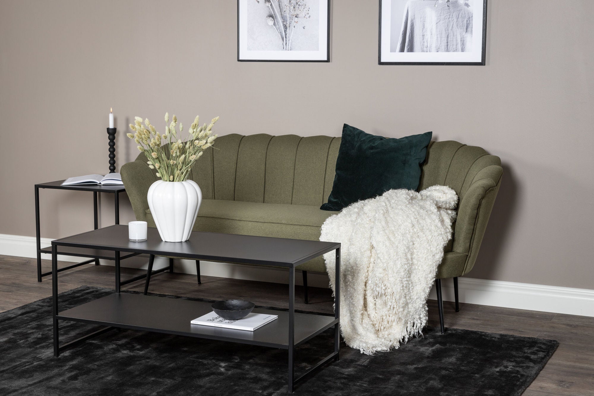 Venture Home Calais Sofa 3-seater - Dusty Green Fabric - Black Legs