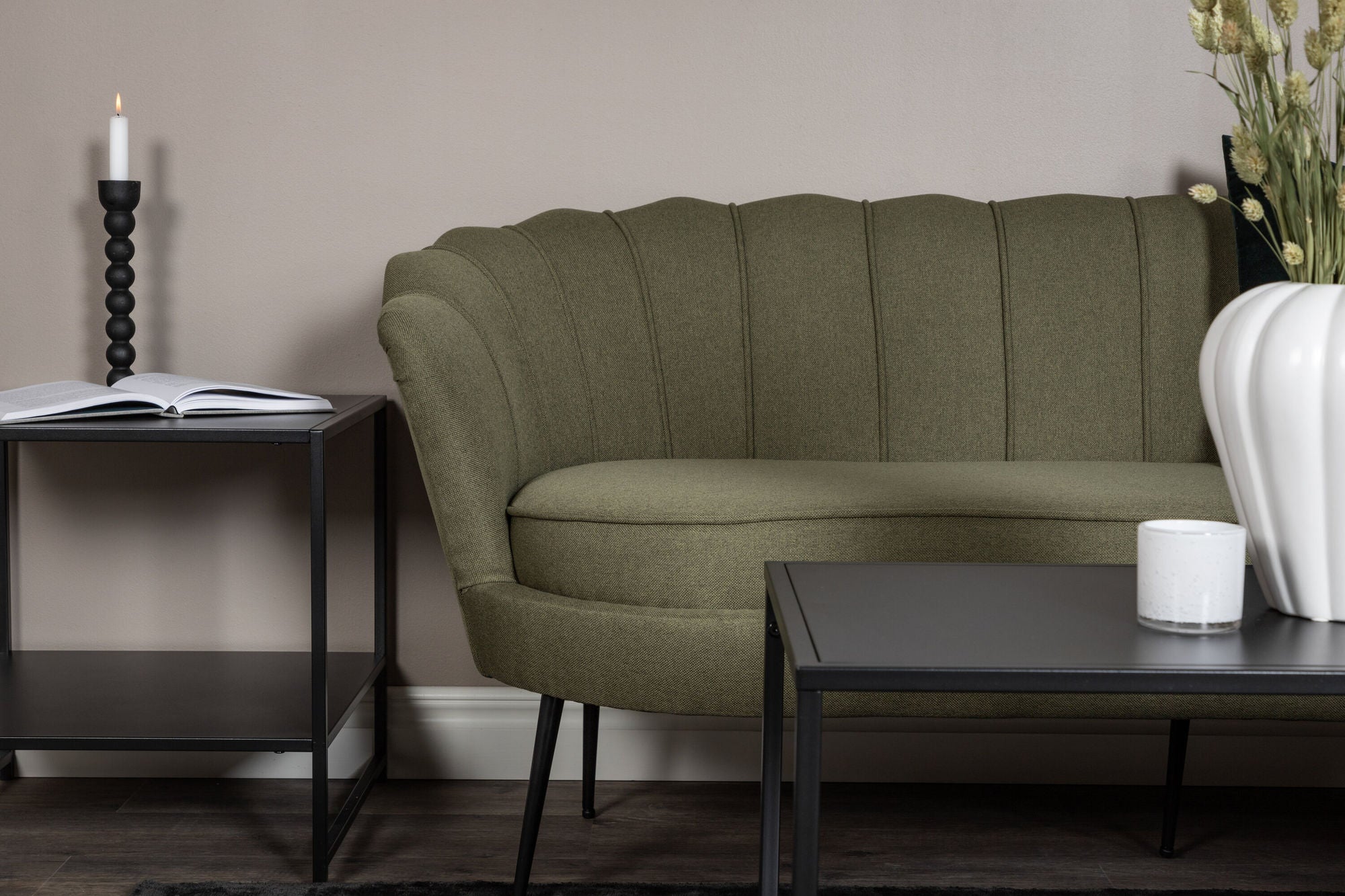 Venture Home Calais Sofa 3-seater - Dusty Green Fabric - Black Legs