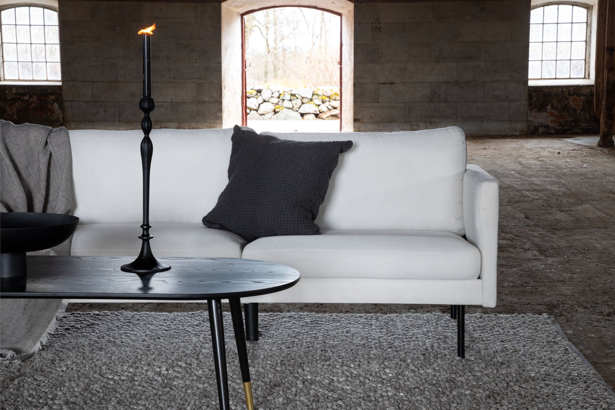 Venture Home Zoom 3-seat Sofa - Black / Light Beige Fabric