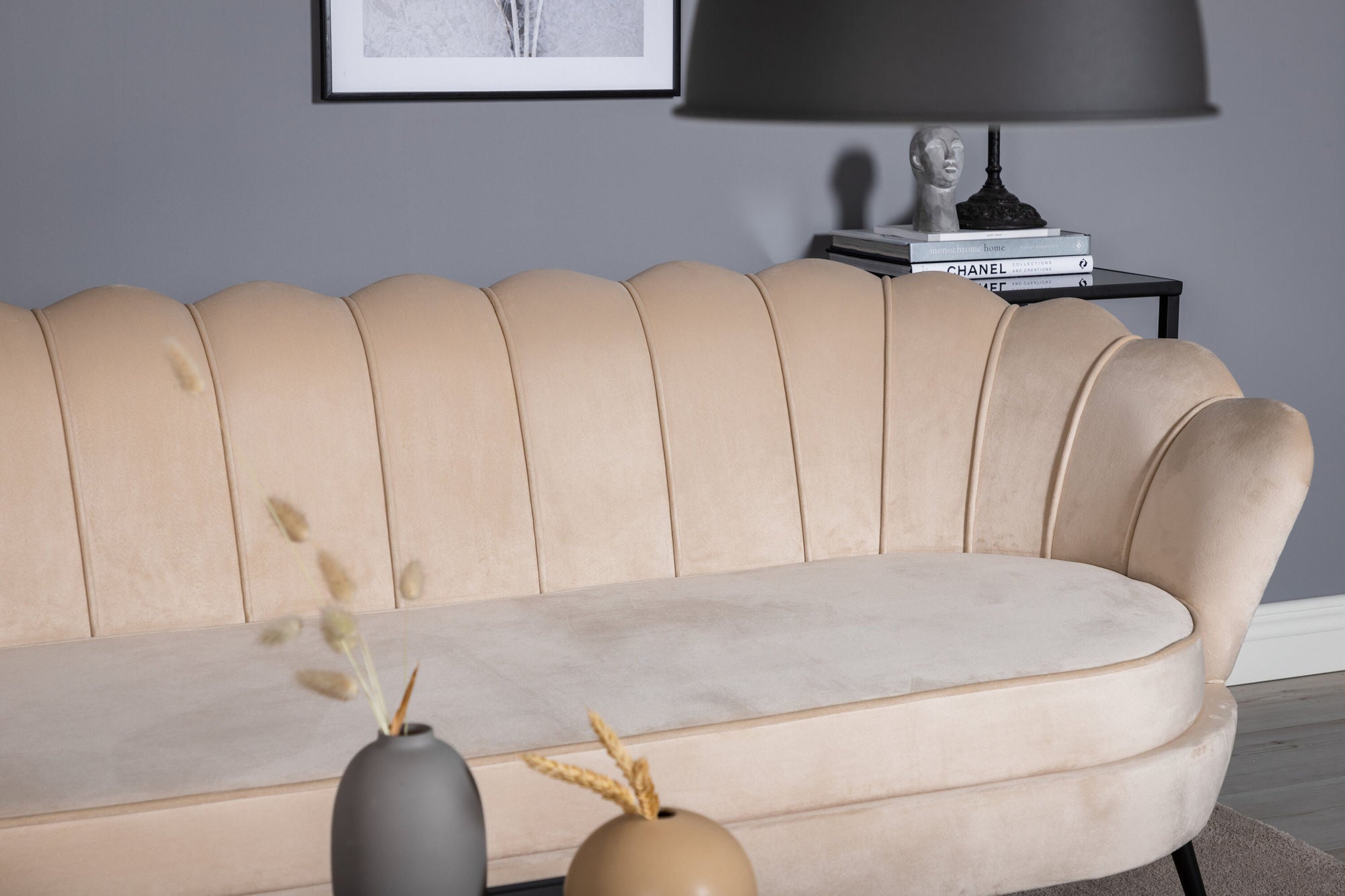 Venture Home Calais Sofa 3-seater - Beige Velvet - Black Legs