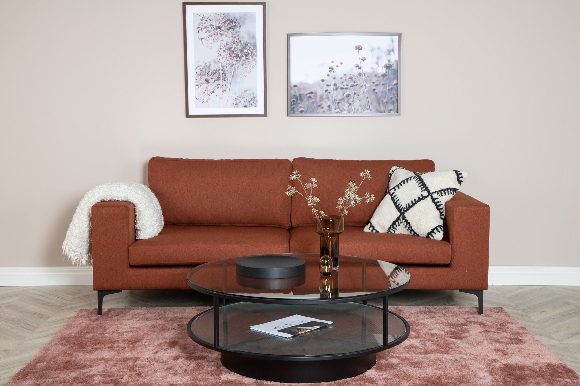 Venture Home Bolero Sofa - 3-seater - Rusty Red Fabric- Black Legs