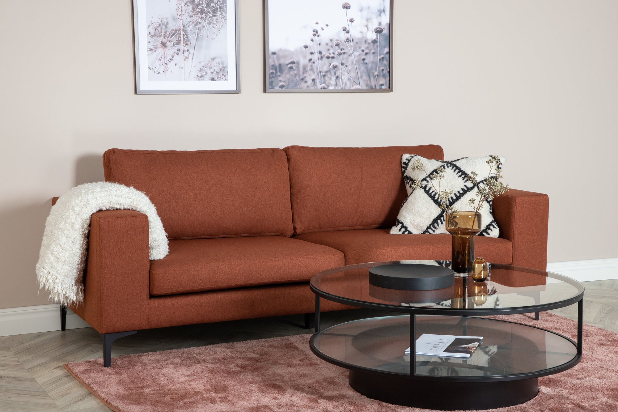 Venture Home Bolero Sofa - 3-seater - Rusty Red Fabric- Black Legs