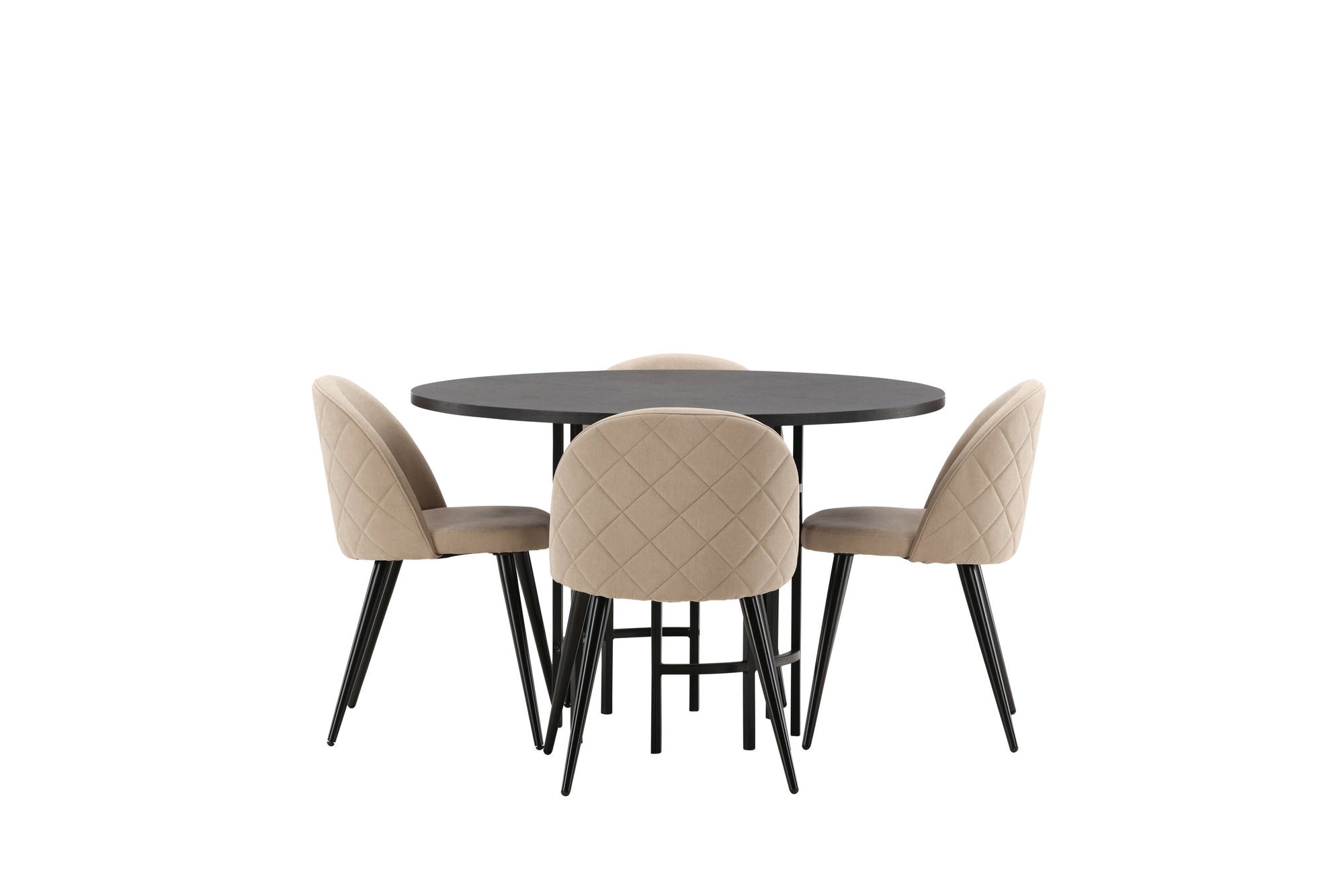 Venture Home Copenhagen spisebord - Black / Black Veneer +Velvet Stitches stol - Black / Beige Fabric (Polyester linen ) _4