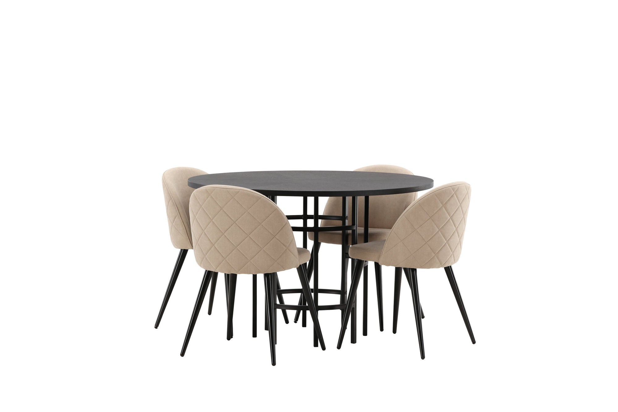 Venture Home Copenhagen spisebord - Black / Black Veneer +Velvet Stitches stol - Black / Beige Fabric (Polyester linen ) _4