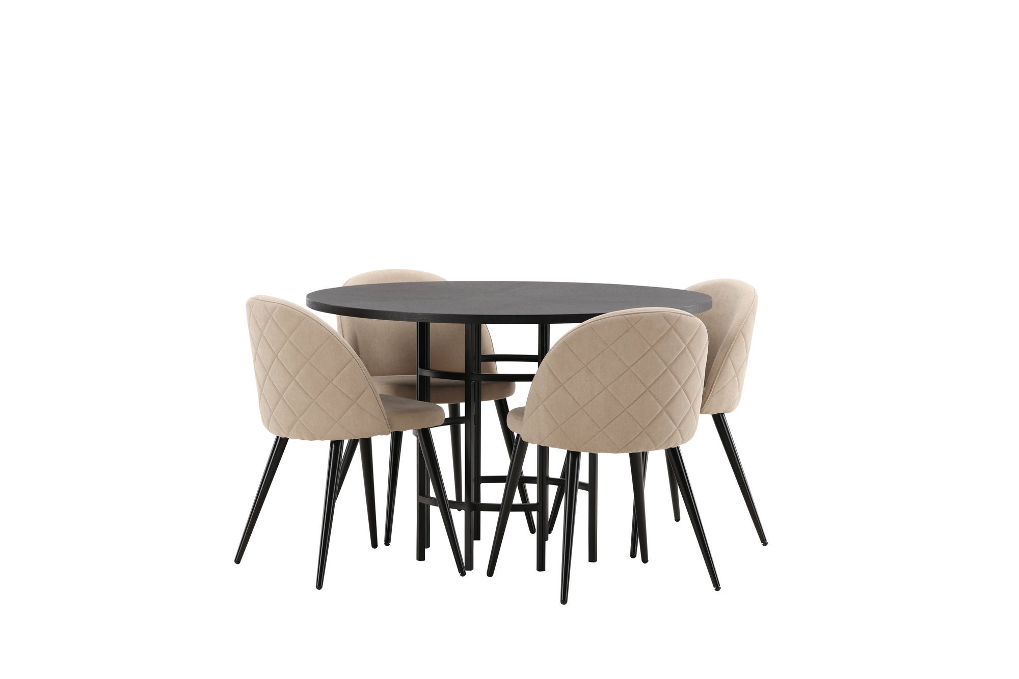 Venture Home Copenhagen spisebord - Black / Black Veneer +Velvet Stitches stol - Black / Beige Fabric (Polyester linen ) _4