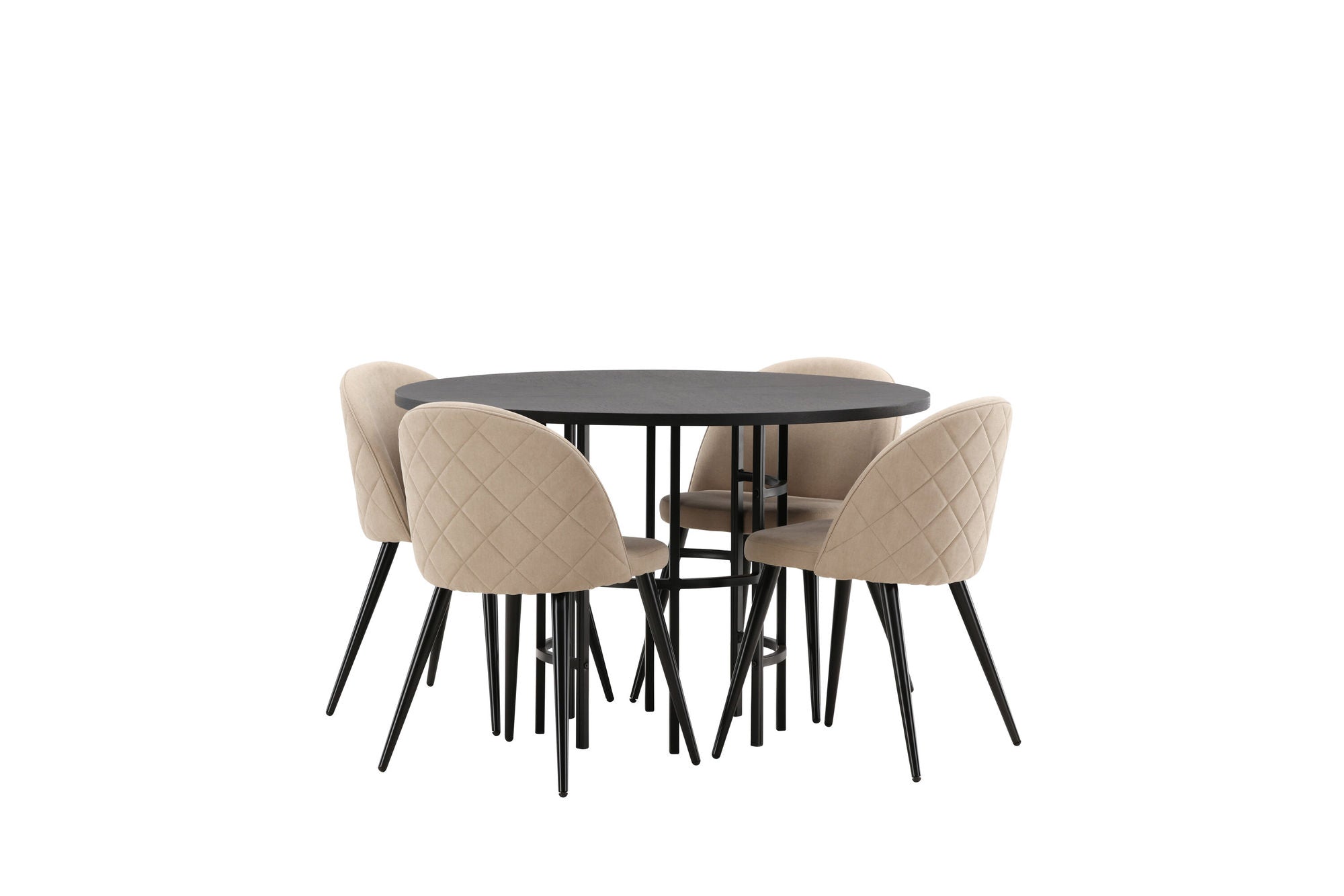 Venture Home Copenhagen spisebord - Black / Black Veneer +Velvet Stitches stol - Black / Beige Fabric (Polyester linen ) _4
