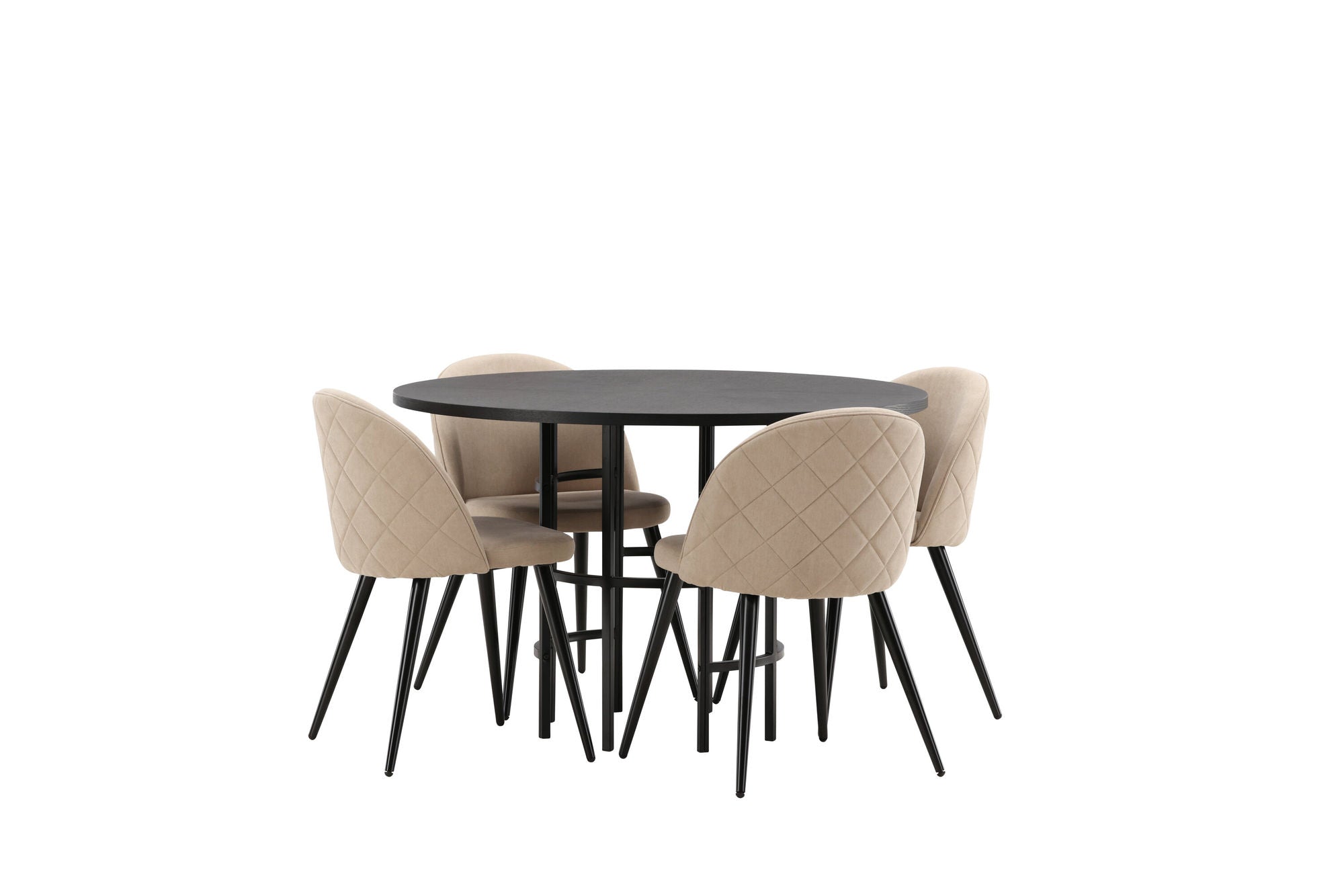 Venture Home Copenhagen spisebord - Black / Black Veneer +Velvet Stitches stol - Black / Beige Fabric (Polyester linen ) _4