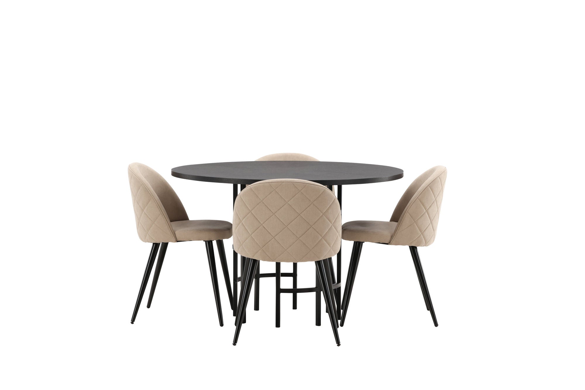 Venture Home Copenhagen spisebord - Black / Black Veneer +Velvet Stitches stol - Black / Beige Fabric (Polyester linen ) _4