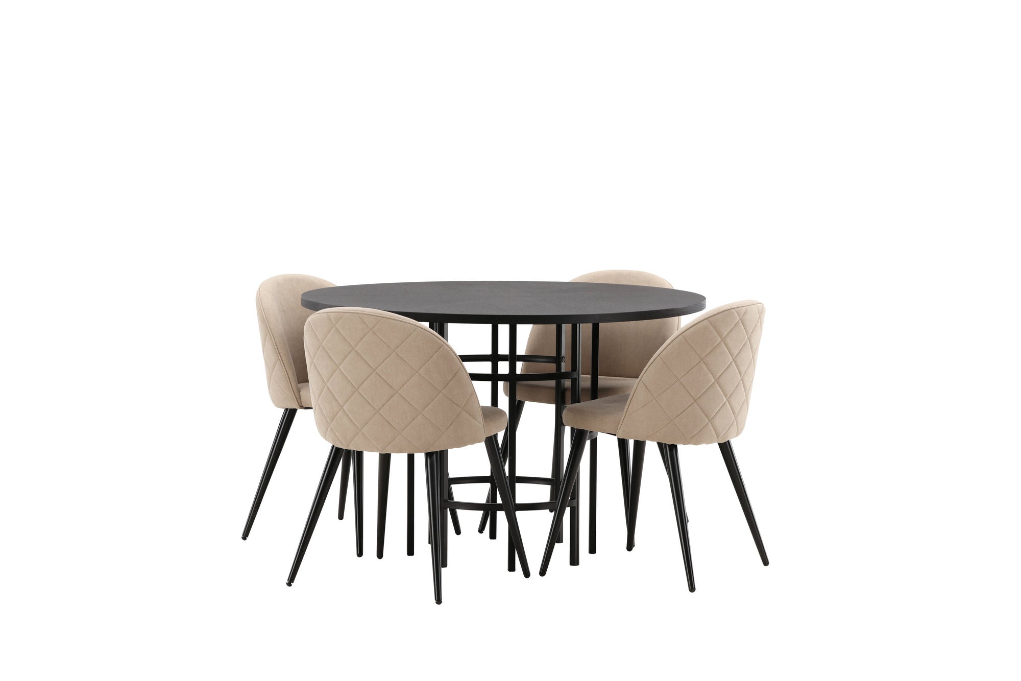 Venture Home Copenhagen spisebord - Black / Black Veneer +Velvet Stitches stol - Black / Beige Fabric (Polyester linen ) _4