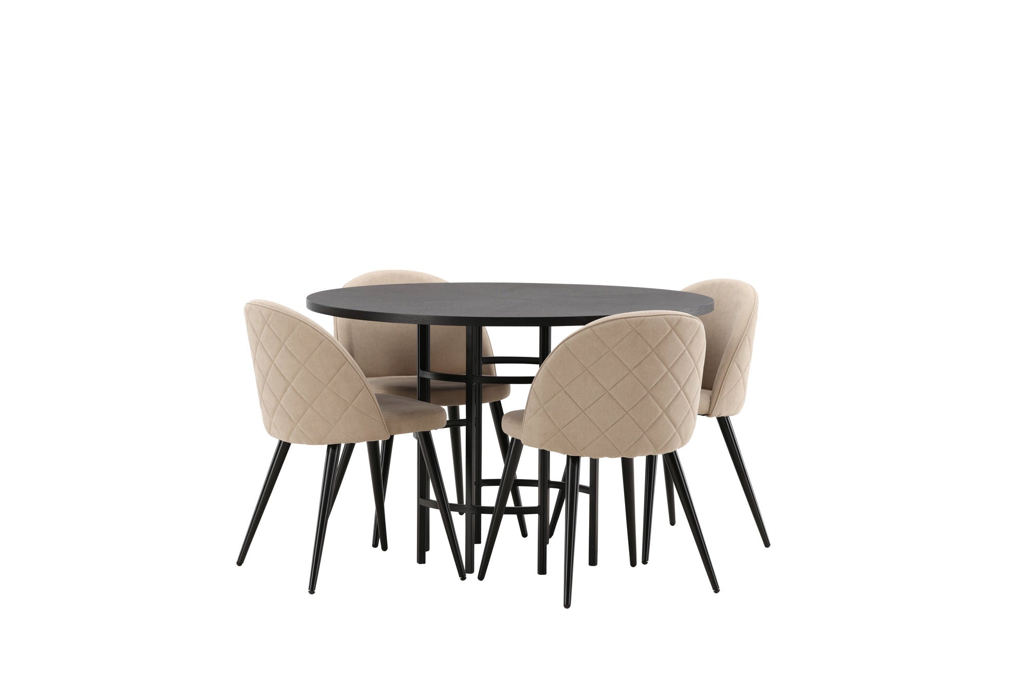 Venture Home Copenhagen spisebord - Black / Black Veneer +Velvet Stitches stol - Black / Beige Fabric (Polyester linen ) _4