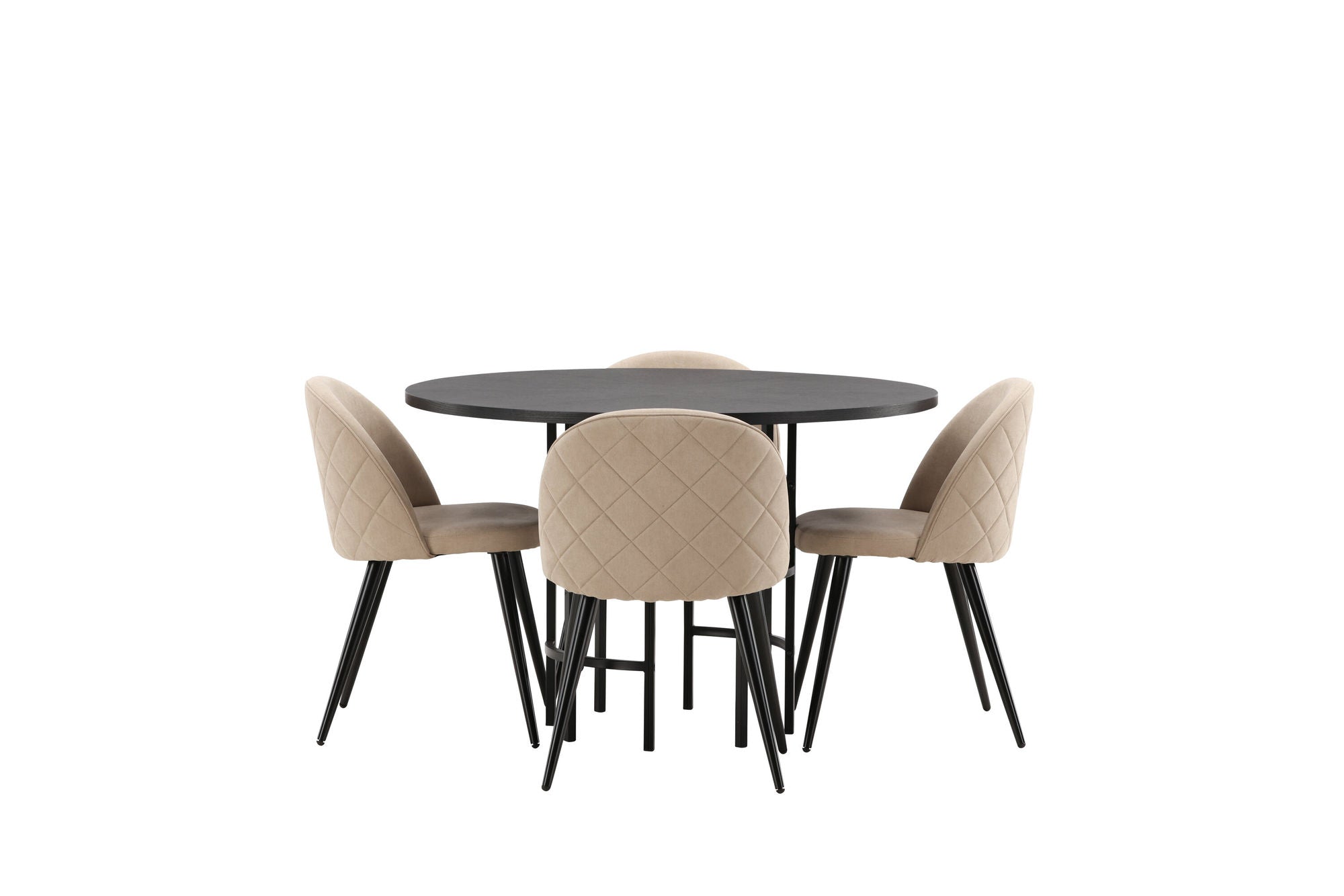 Venture Home Copenhagen spisebord - Black / Black Veneer +Velvet Stitches stol - Black / Beige Fabric (Polyester linen ) _4