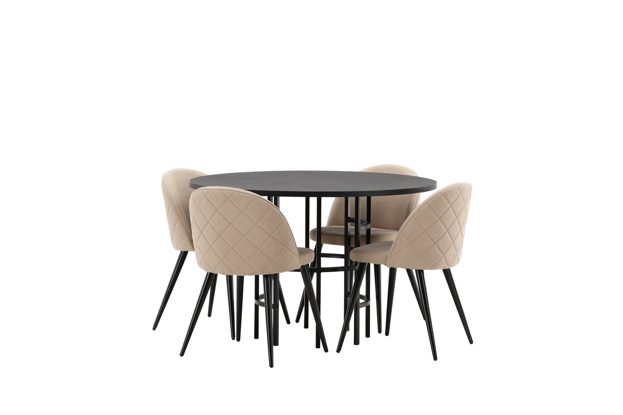 Venture Home Copenhagen spisebord - Black / Black Veneer +Velvet Stitches stol - Black / Beige Fabric (Polyester linen ) _4