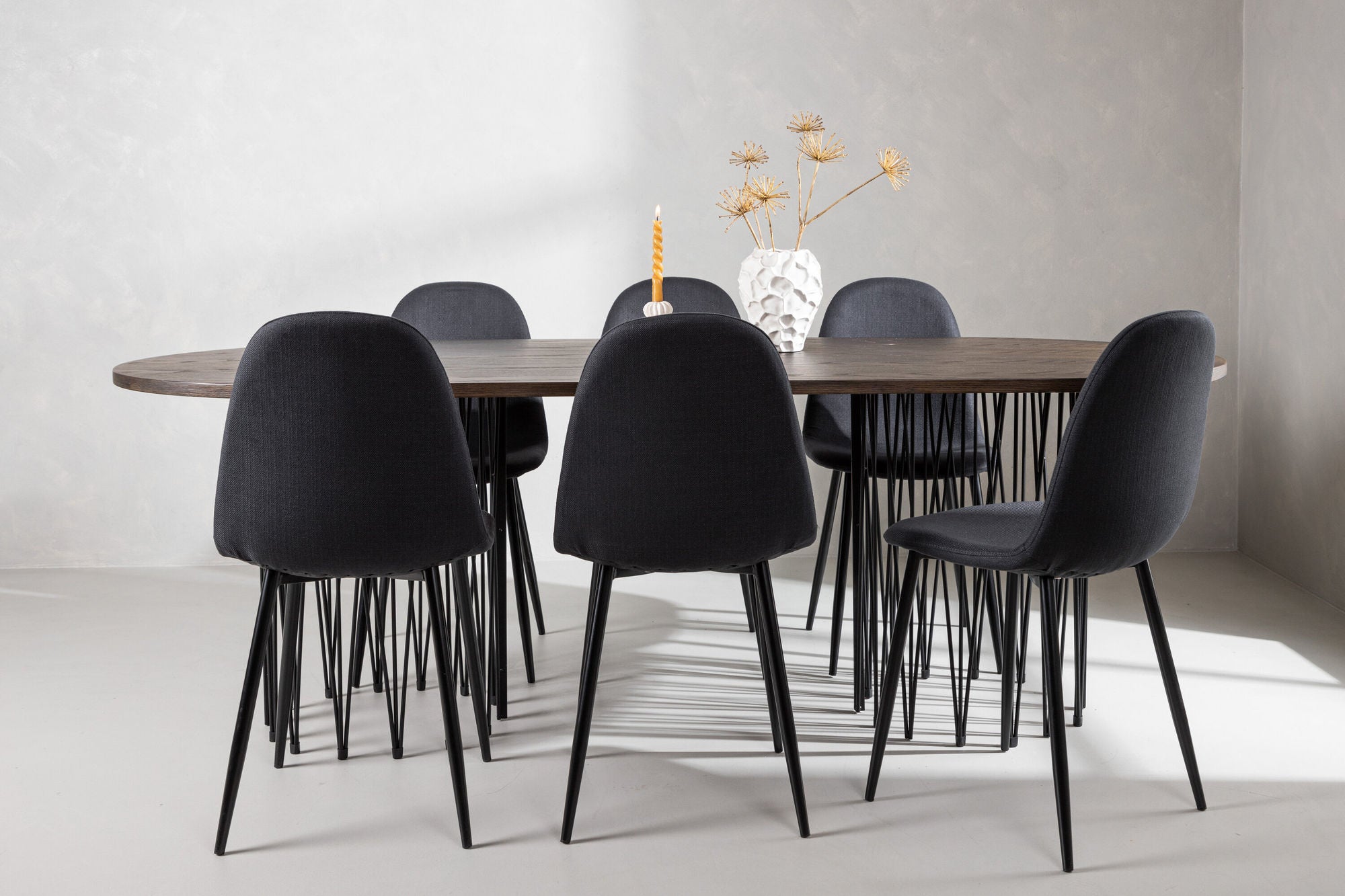 Venture Home Stone oval spisebord - Black / Mocca Veneer +Polar Spisebordsstol - Black Legs - Black Fabric _6