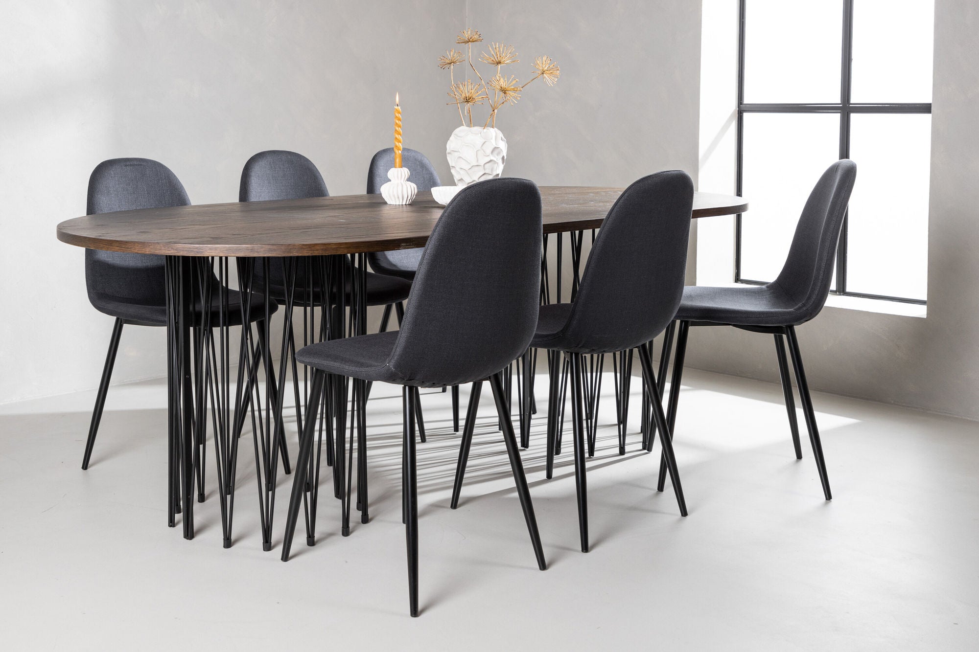 Venture Home Stone oval spisebord - Black / Mocca Veneer +Polar Spisebordsstol - Black Legs - Black Fabric _6