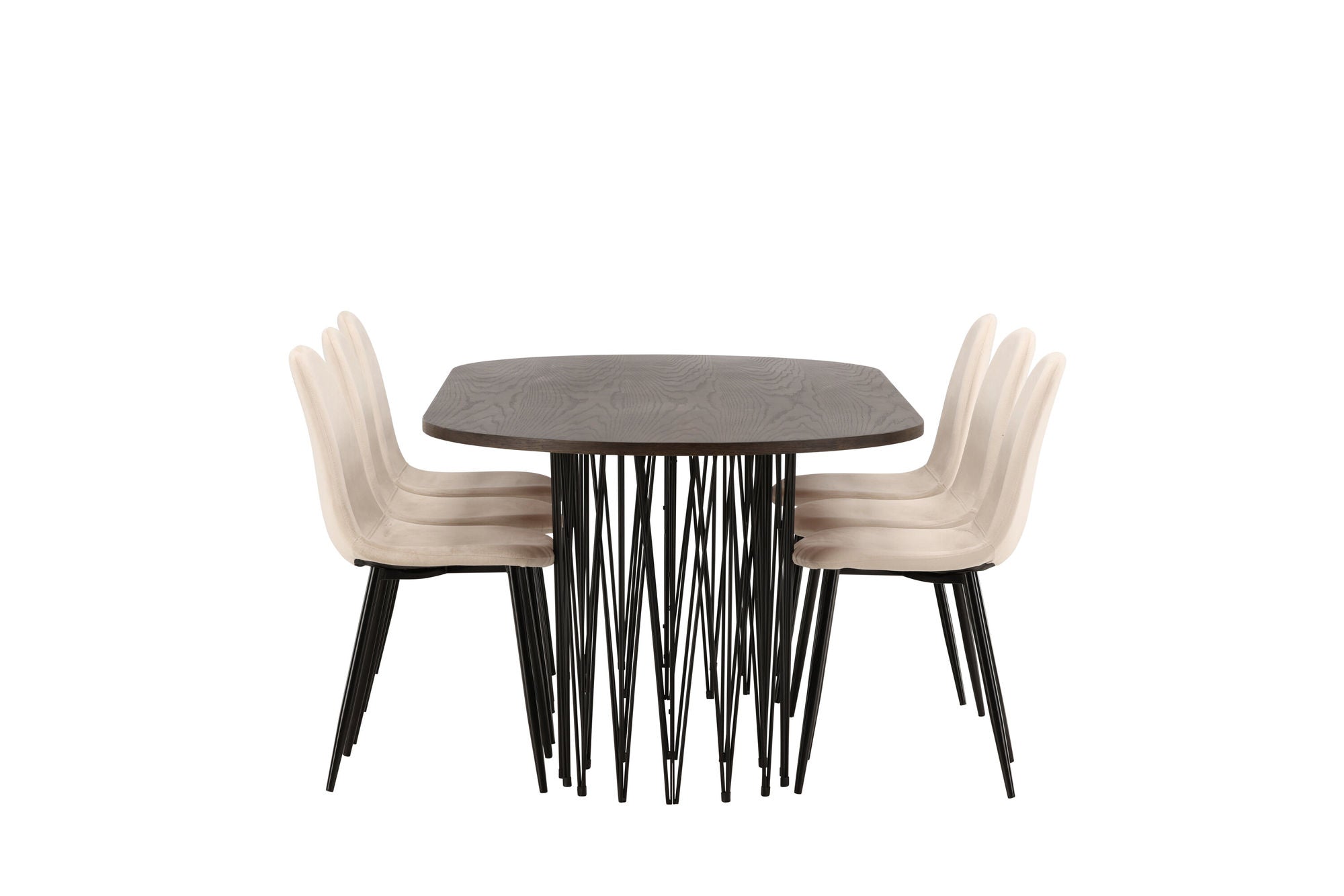 Venture Home Stone oval spisebord - Black / Mocca Veneer +Polar Spisebordsstol - Black legs / Beige Velvet _6