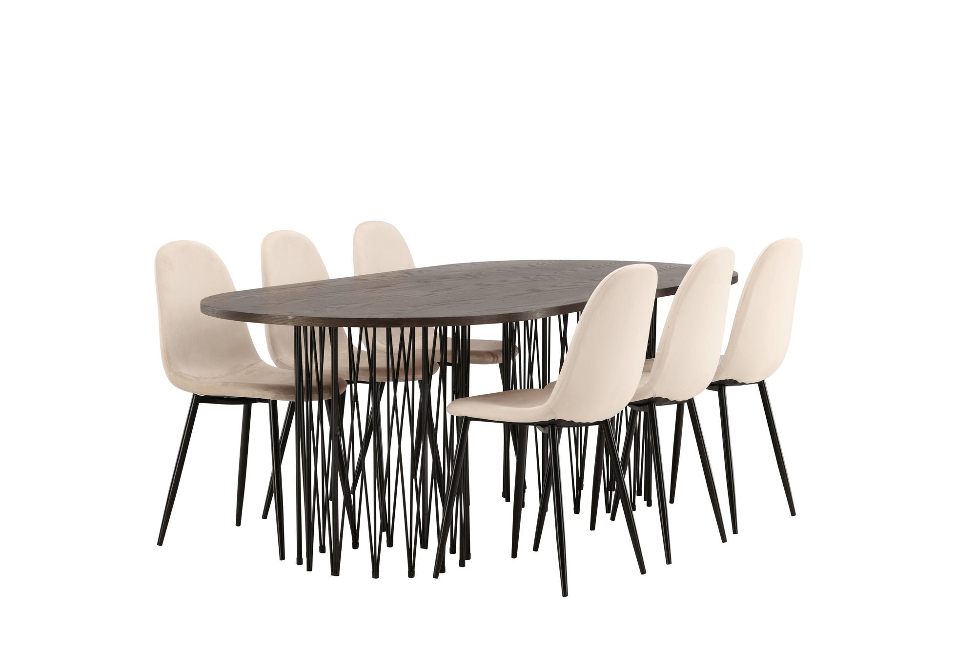 Venture Home Stone oval spisebord - Black / Mocca Veneer +Polar Spisebordsstol - Black legs / Beige Velvet _6