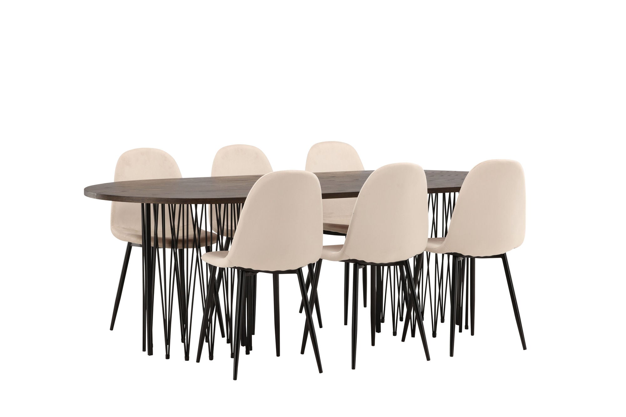 Venture Home Stone oval spisebord - Black / Mocca Veneer +Polar Spisebordsstol - Black legs / Beige Velvet _6