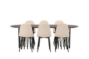 Venture Home Stone oval spisebord - Black / Mocca Veneer +Polar Spisebordsstol - Black legs / Beige Velvet _6