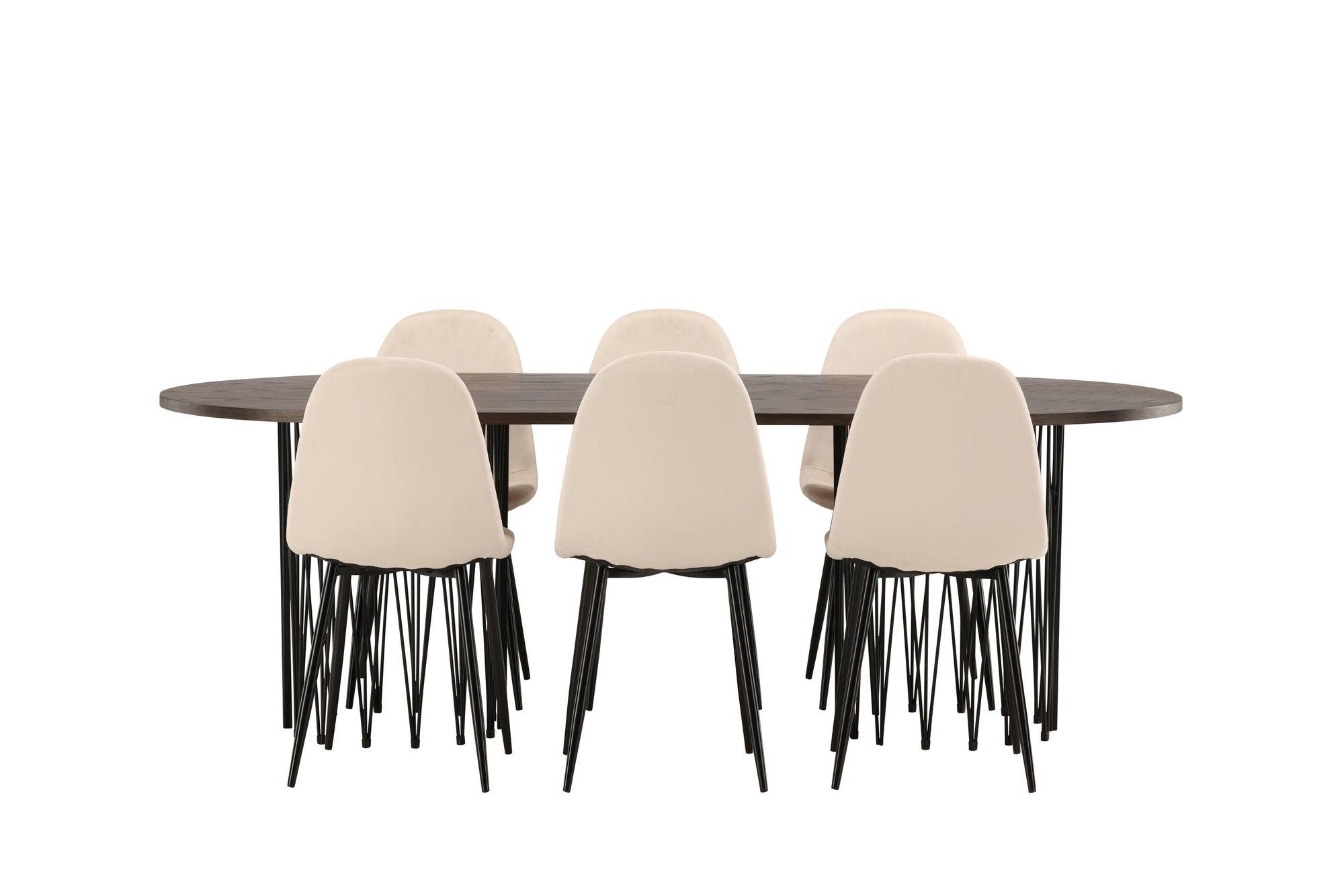 Venture Home Stone oval spisebord - Black / Mocca Veneer +Polar Spisebordsstol - Black legs / Beige Velvet _6