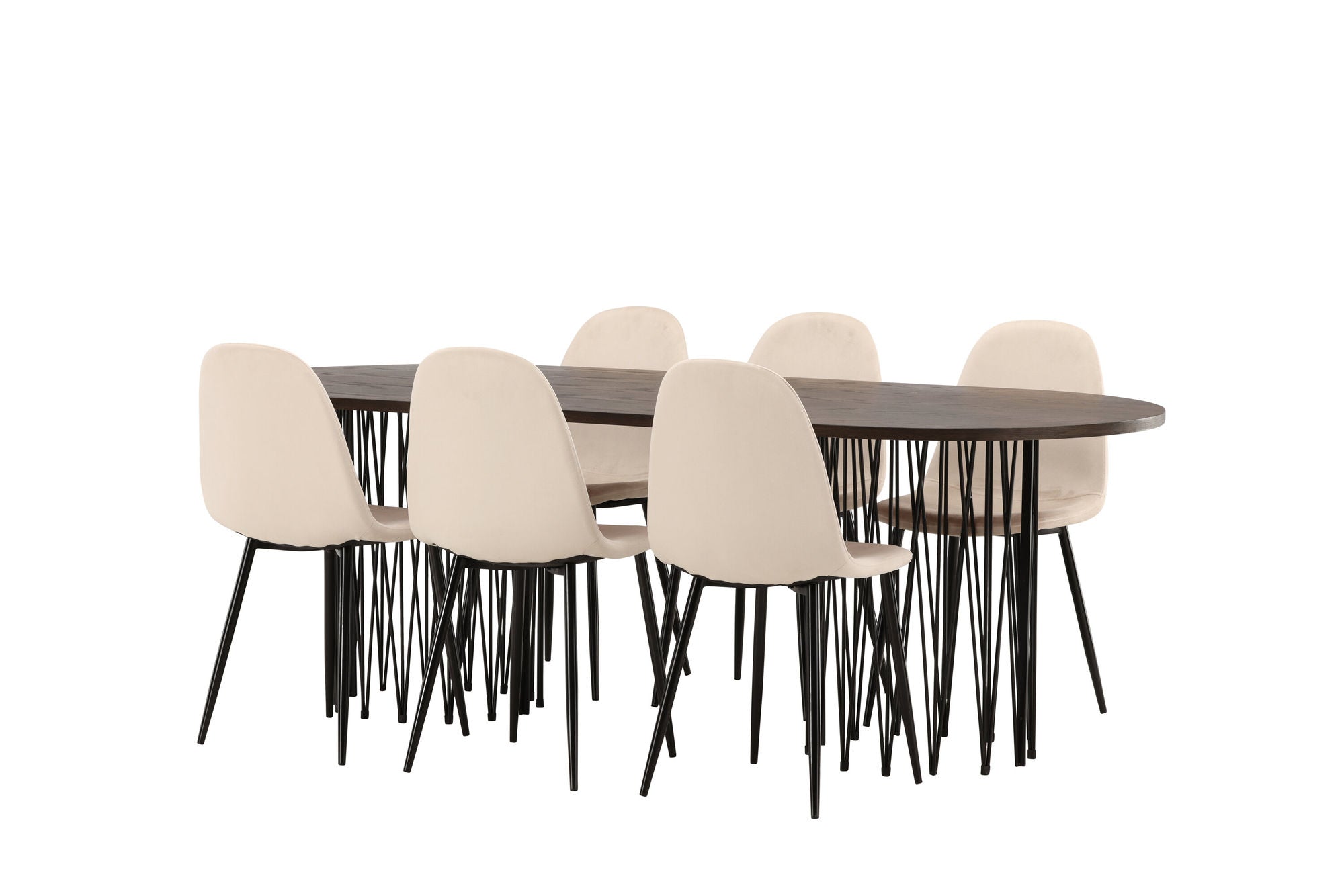 Venture Home Stone oval spisebord - Black / Mocca Veneer +Polar Spisebordsstol - Black legs / Beige Velvet _6