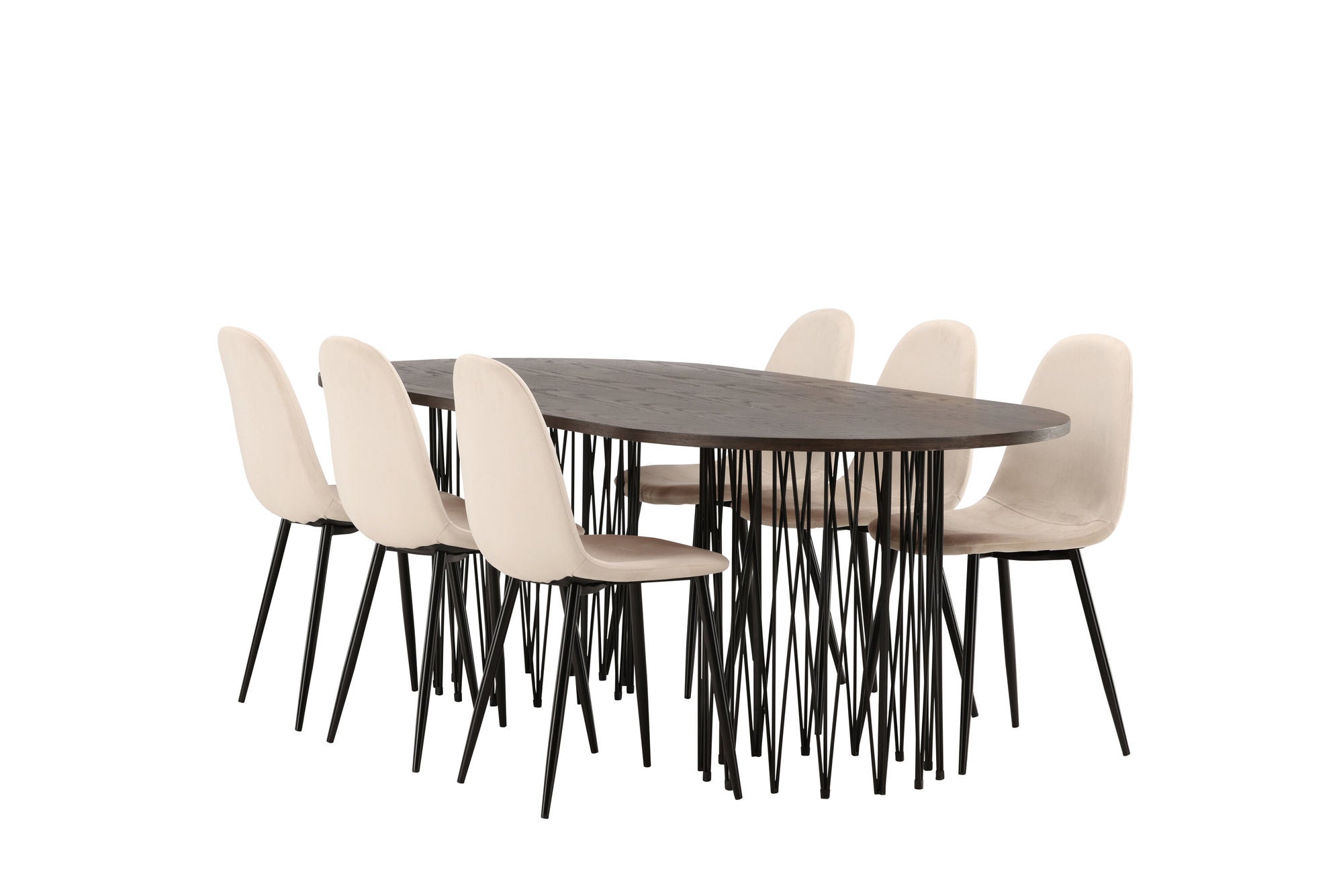 Venture Home Stone oval spisebord - Black / Mocca Veneer +Polar Spisebordsstol - Black legs / Beige Velvet _6