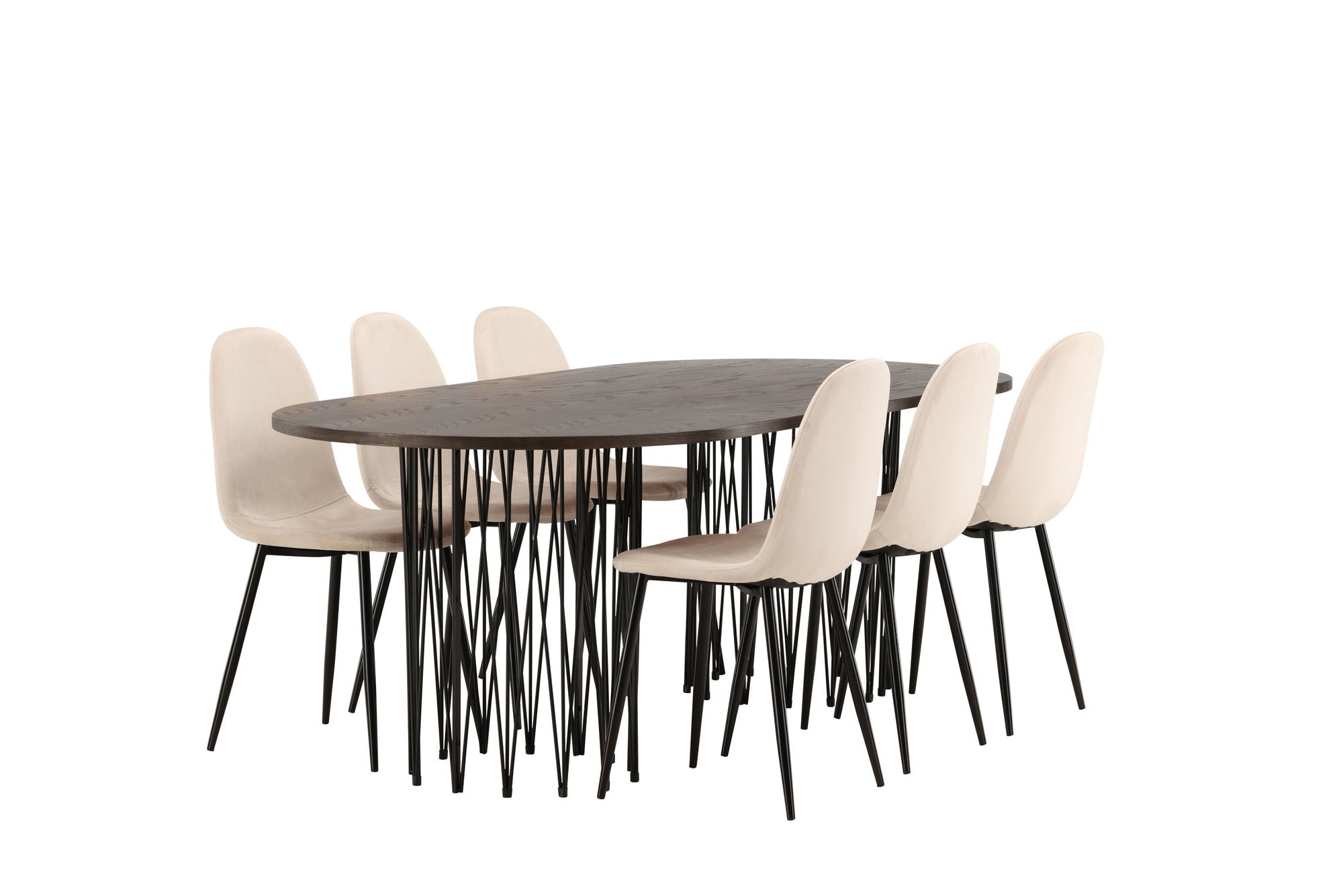 Venture Home Stone oval spisebord - Black / Mocca Veneer +Polar Spisebordsstol - Black legs / Beige Velvet _6