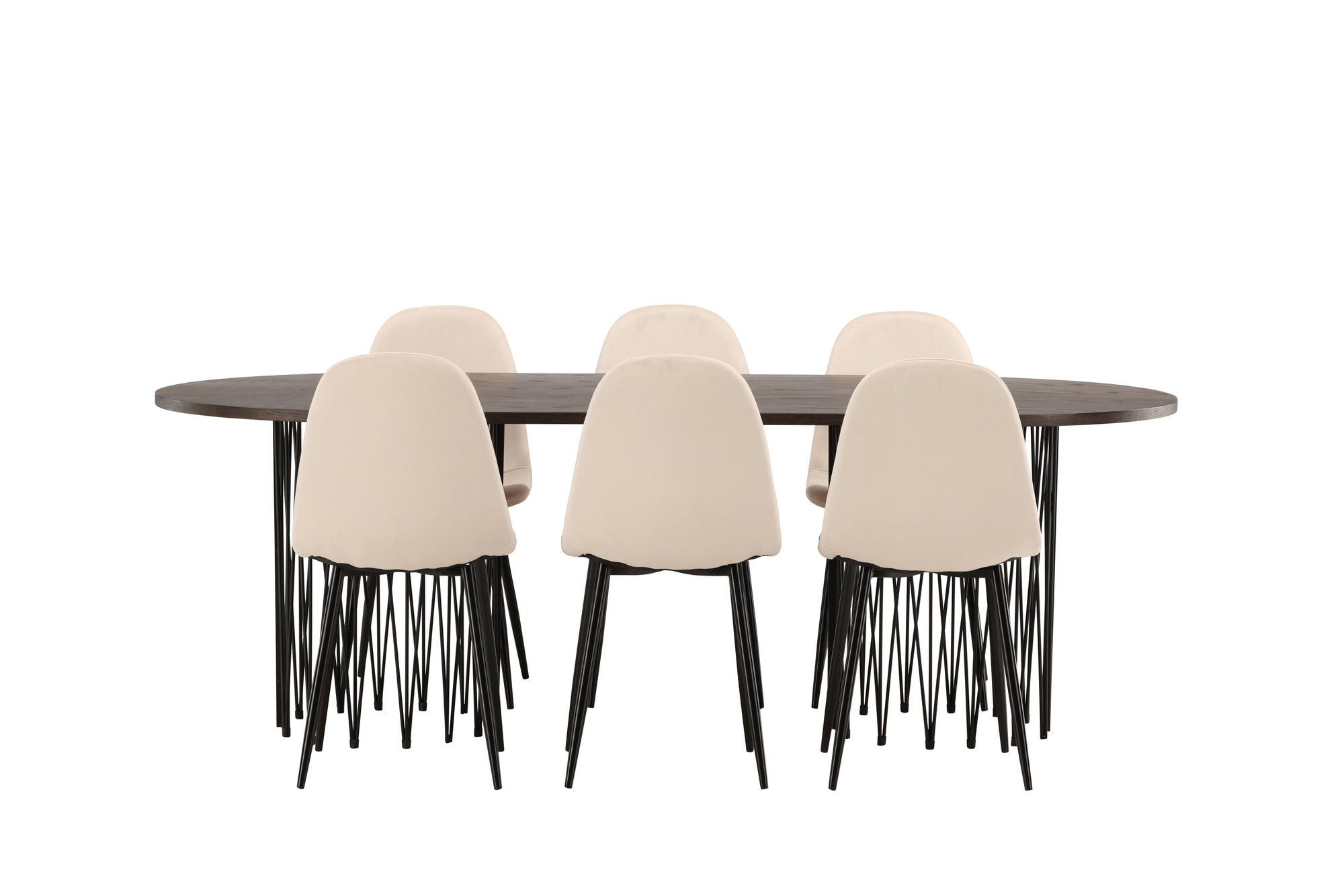 Venture Home Stone oval spisebord - Black / Mocca Veneer +Polar Spisebordsstol - Black legs / Beige Velvet _6