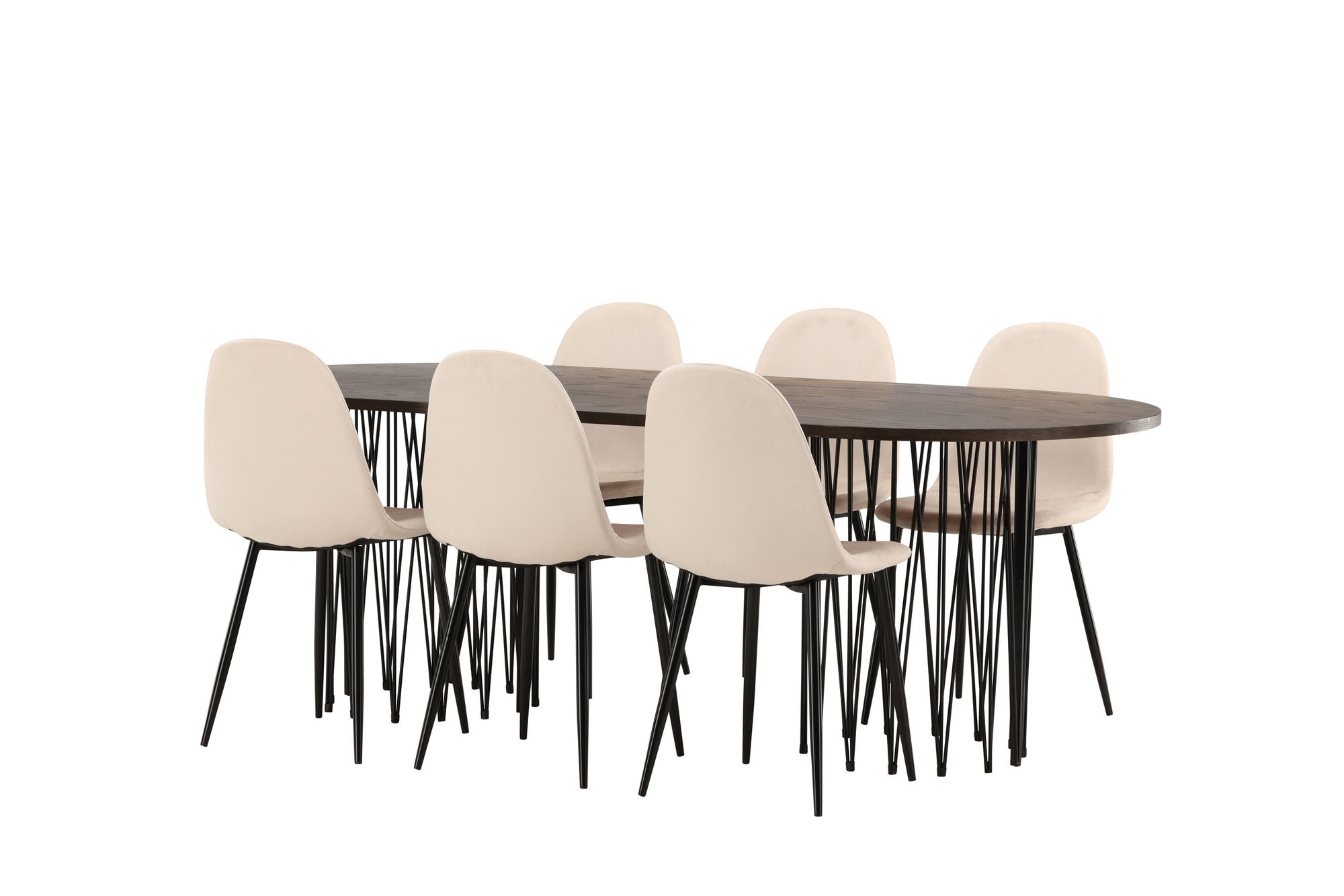 Venture Home Stone oval spisebord - Black / Mocca Veneer +Polar Spisebordsstol - Black legs / Beige Velvet _6