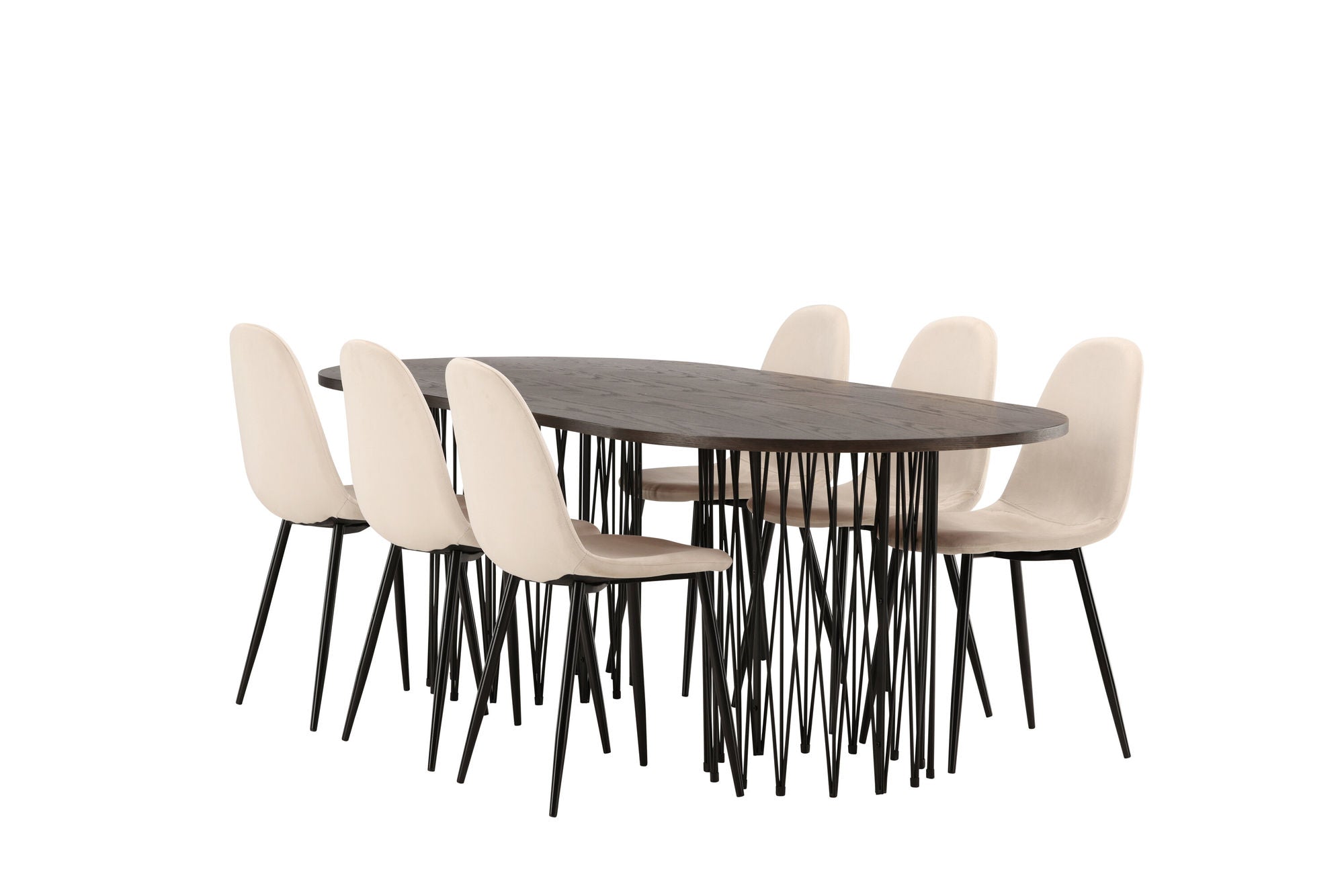Venture Home Stone oval spisebord - Black / Mocca Veneer +Polar Spisebordsstol - Black legs / Beige Velvet _6