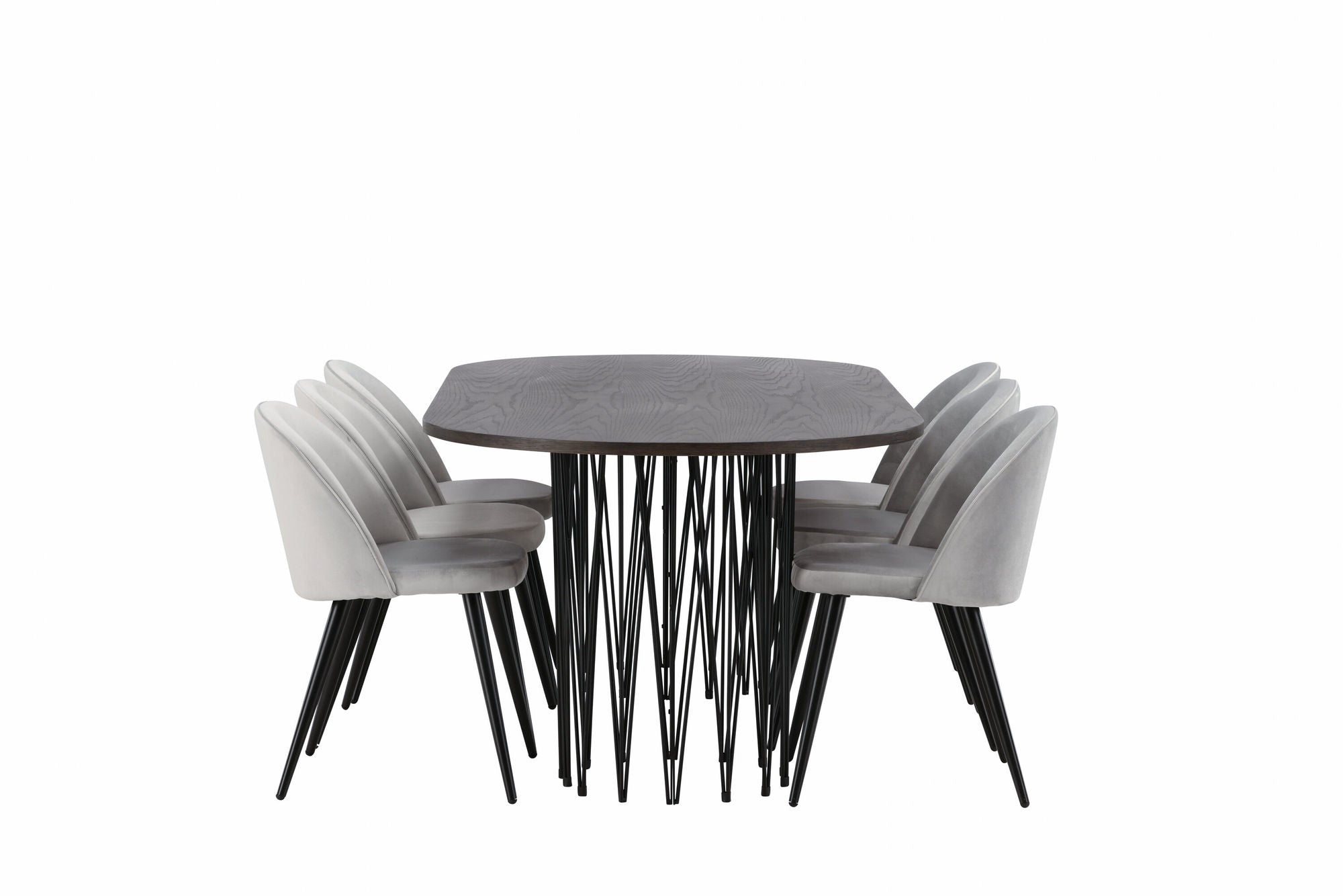 Venture Home Stone oval spisebord - Black / Mocca Veneer +Velvet Spisebordsstol - Light Grey / Black _6