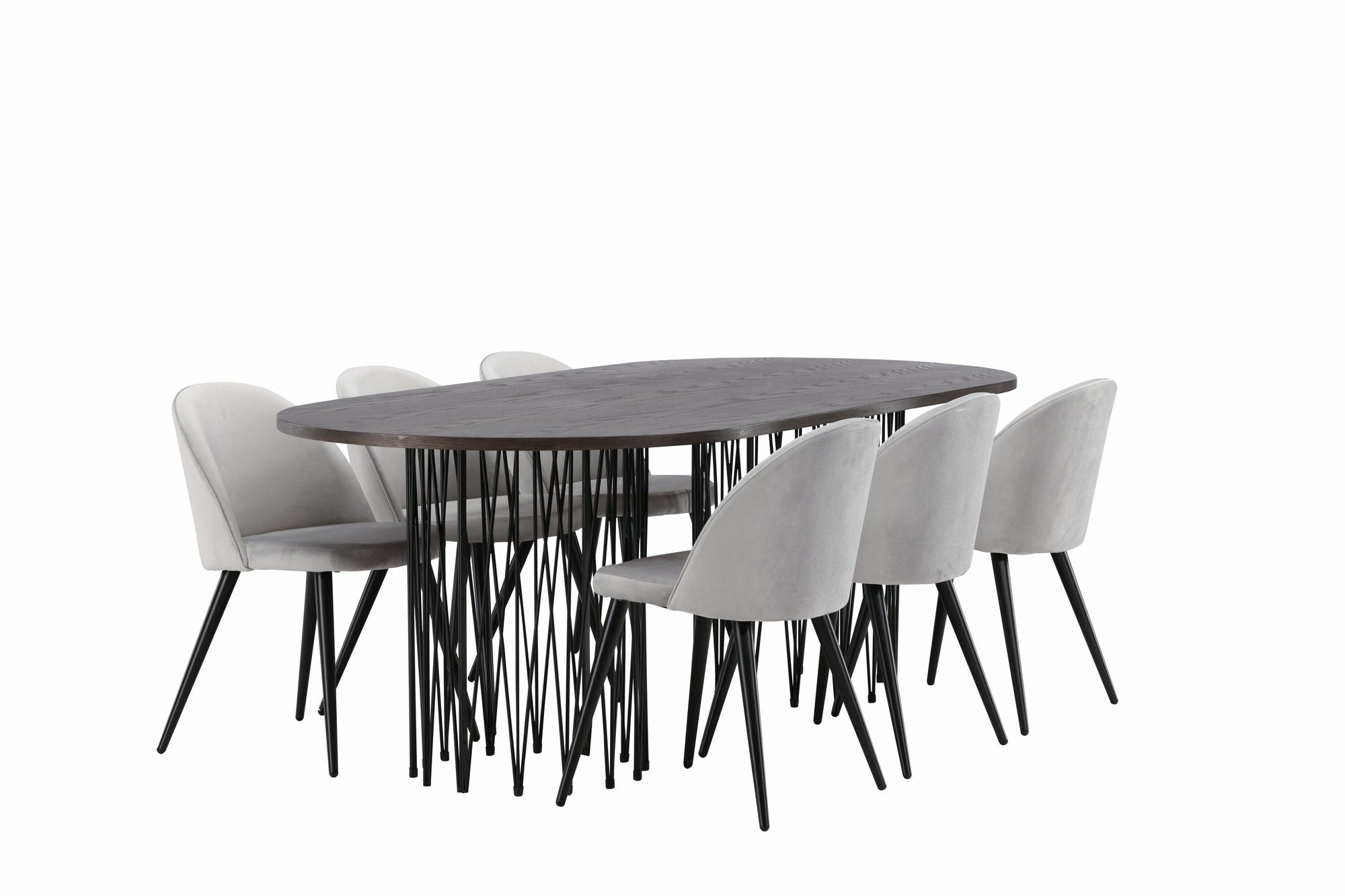 Venture Home Stone oval spisebord - Black / Mocca Veneer +Velvet Spisebordsstol - Light Grey / Black _6