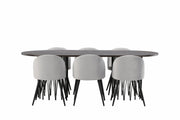 Venture Home Stone oval spisebord - Black / Mocca Veneer +Velvet Spisebordsstol - Light Grey / Black _6