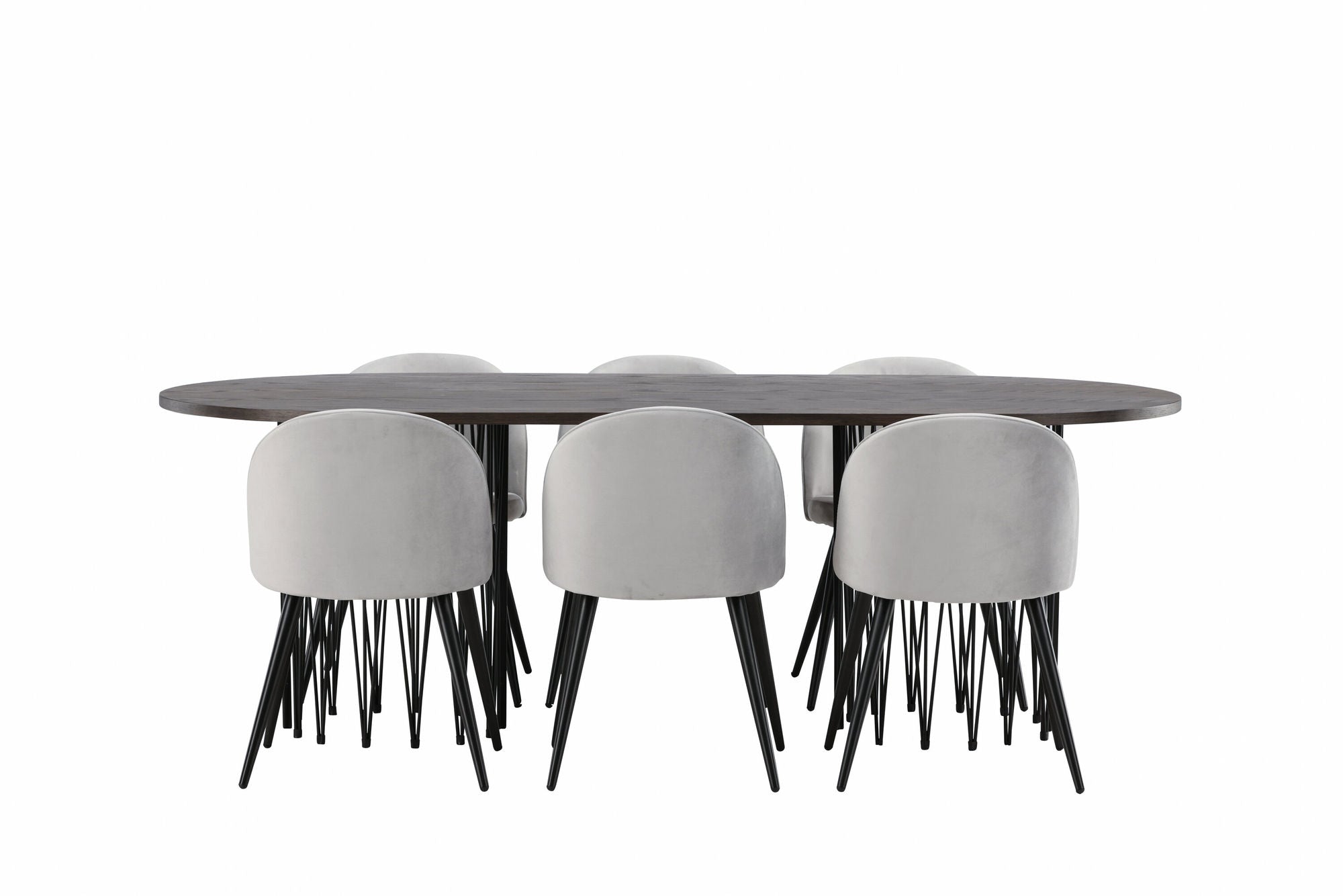 Venture Home Stone oval spisebord - Black / Mocca Veneer +Velvet Spisebordsstol - Light Grey / Black _6