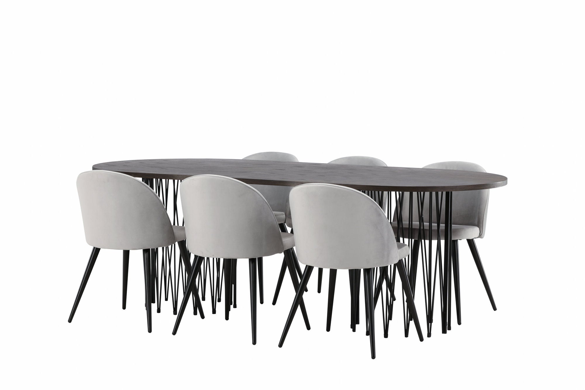Venture Home Stone oval spisebord - Black / Mocca Veneer +Velvet Spisebordsstol - Light Grey / Black _6