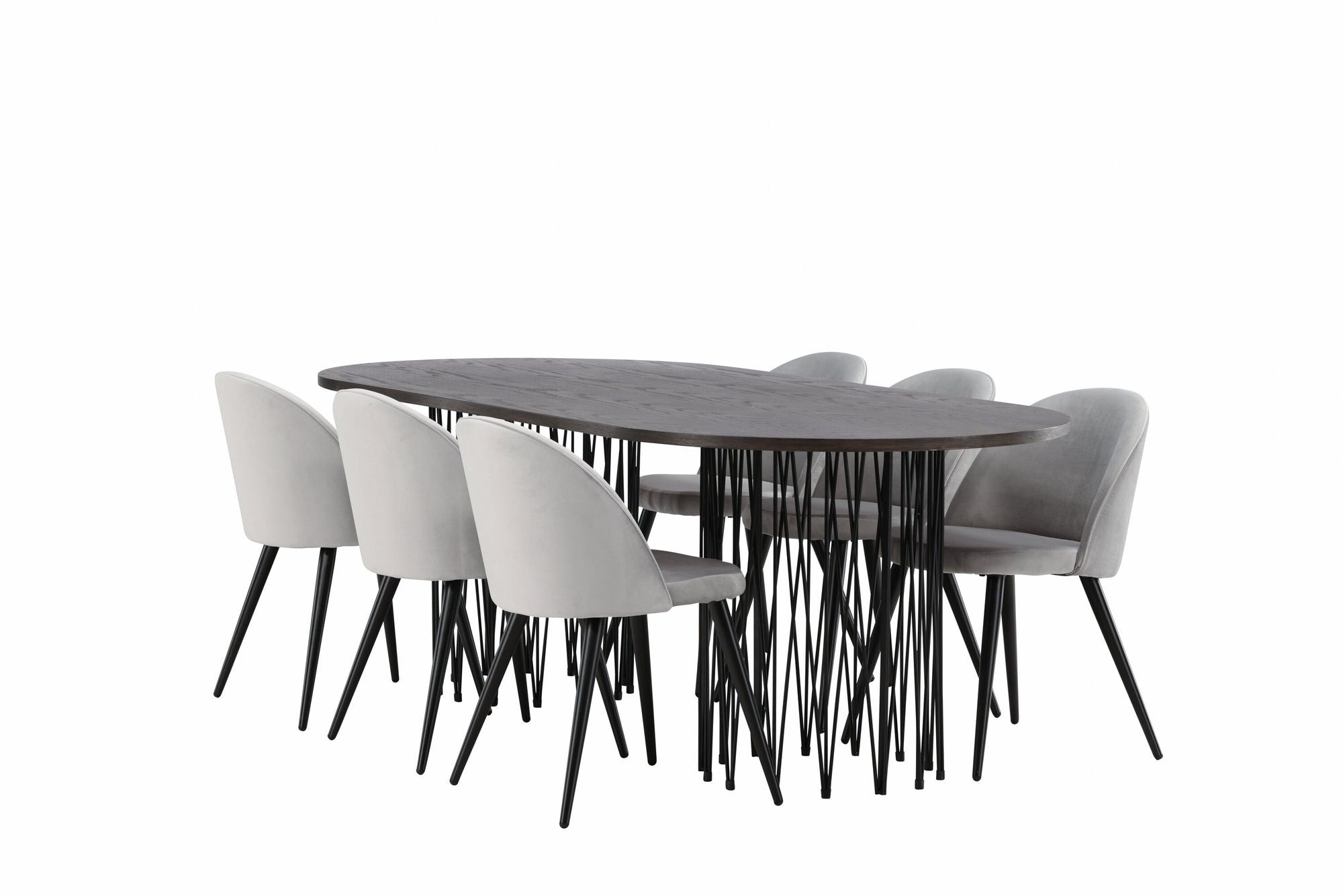 Venture Home Stone oval spisebord - Black / Mocca Veneer +Velvet Spisebordsstol - Light Grey / Black _6