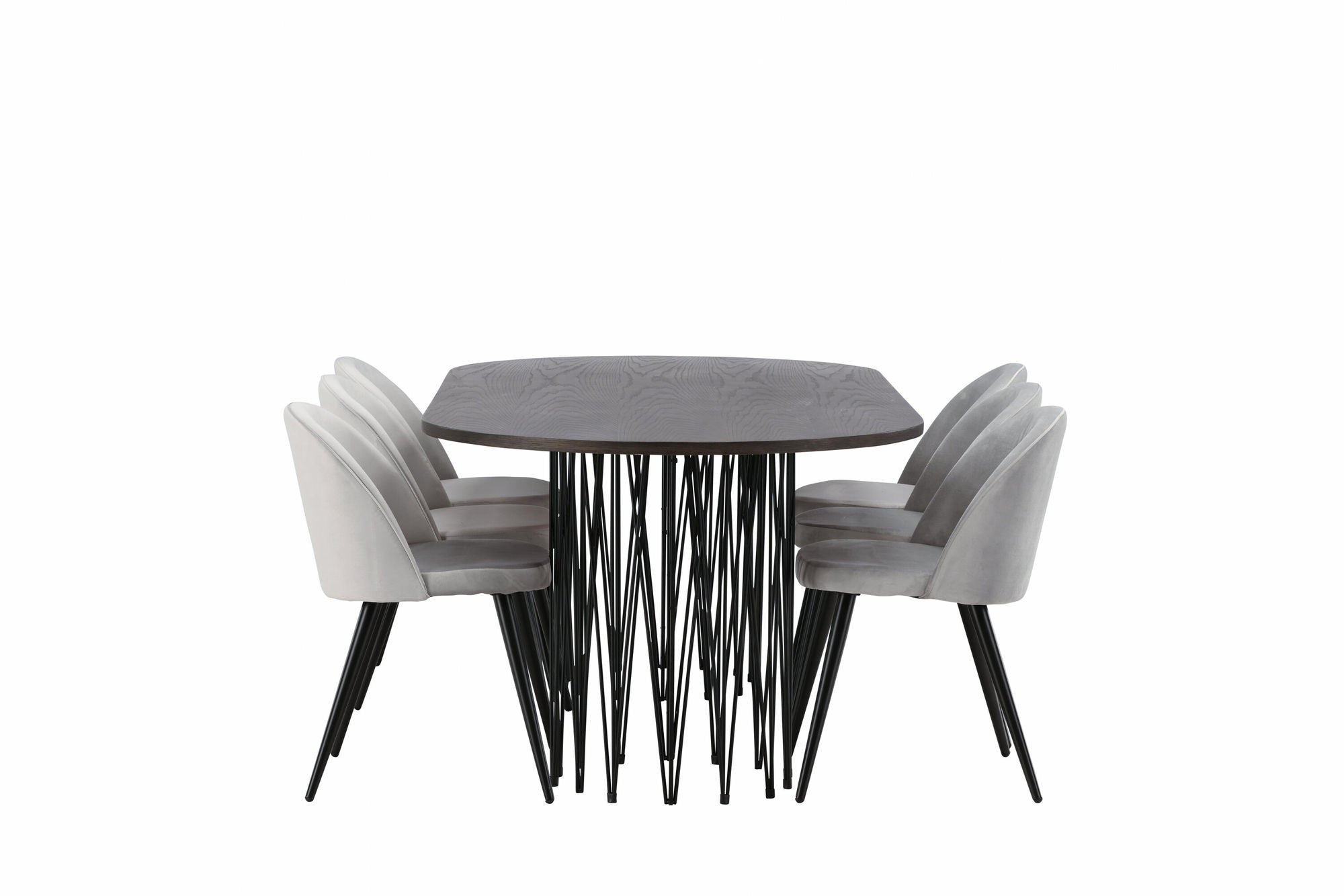 Venture Home Stone oval spisebord - Black / Mocca Veneer +Velvet Spisebordsstol - Light Grey / Black _6