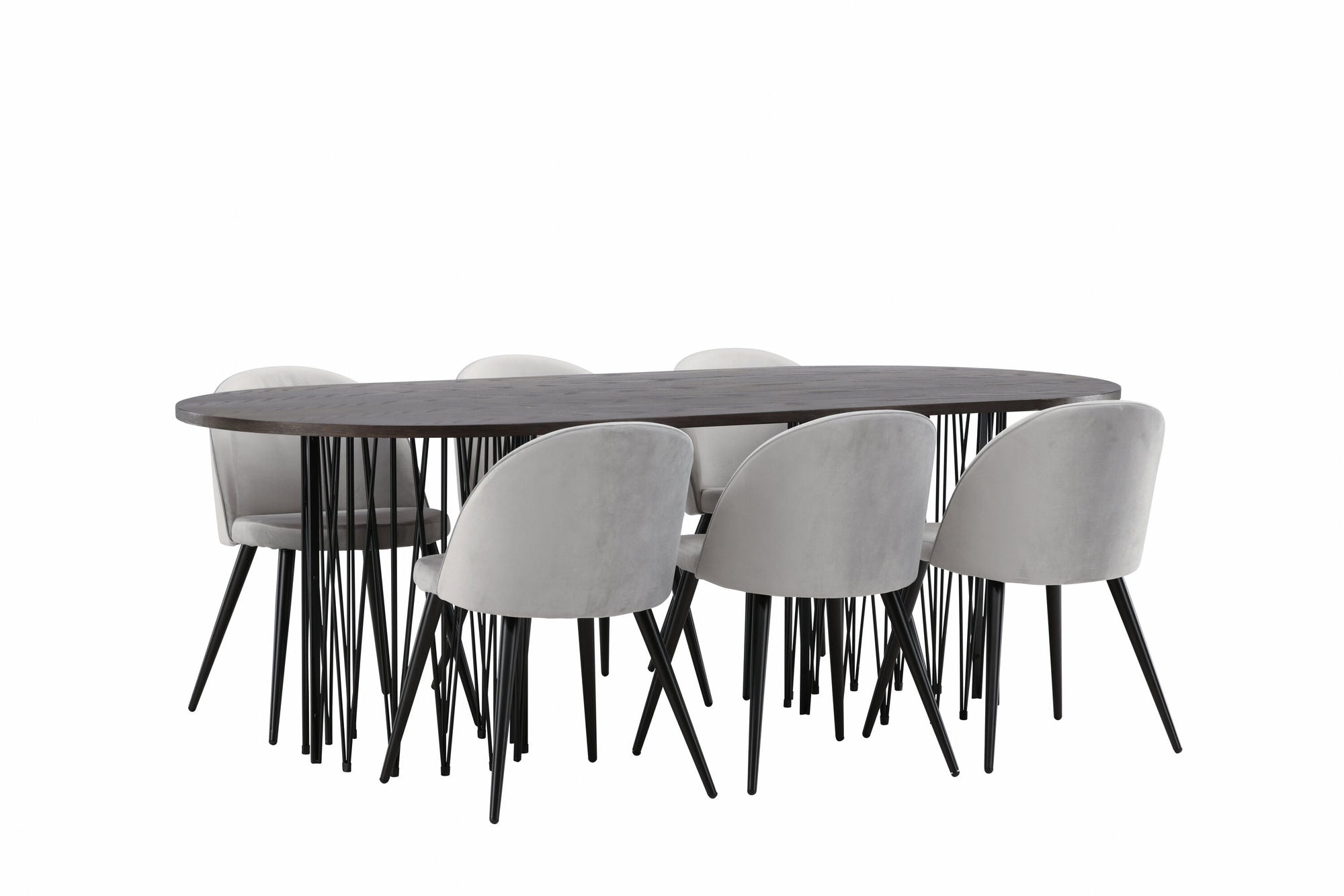 Venture Home Stone oval spisebord - Black / Mocca Veneer +Velvet Spisebordsstol - Light Grey / Black _6