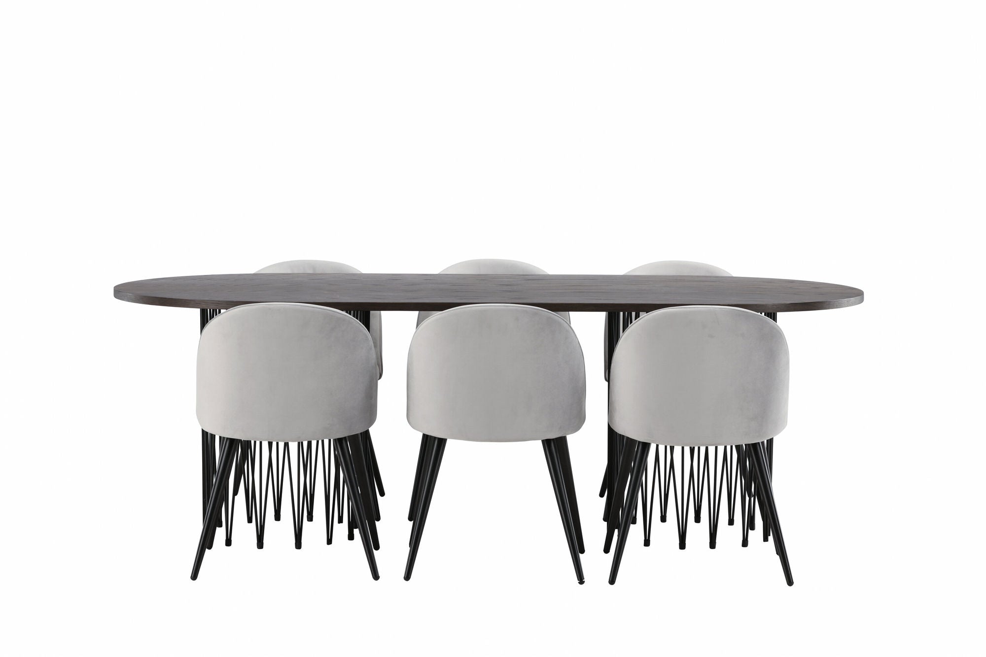 Venture Home Stone oval spisebord - Black / Mocca Veneer +Velvet Spisebordsstol - Light Grey / Black _6