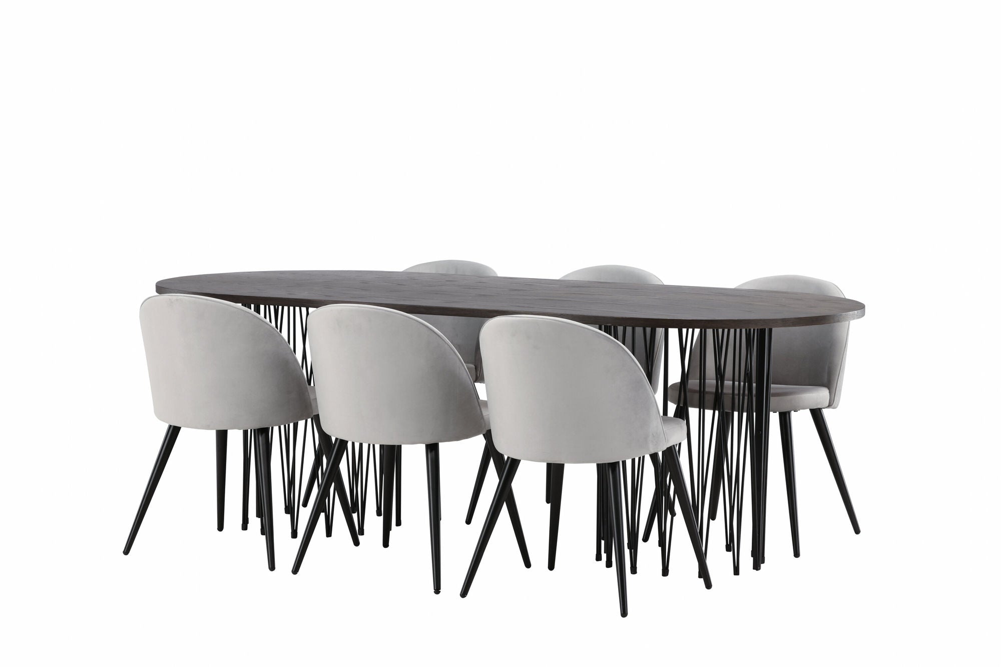 Venture Home Stone oval spisebord - Black / Mocca Veneer +Velvet Spisebordsstol - Light Grey / Black _6
