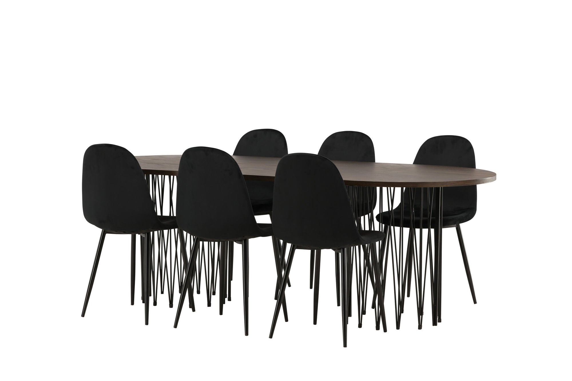 Venture Home Stone oval spisebord - Black / Mocca Veneer +Polar Spisebordsstol - Black legs / Black Velvet _6
