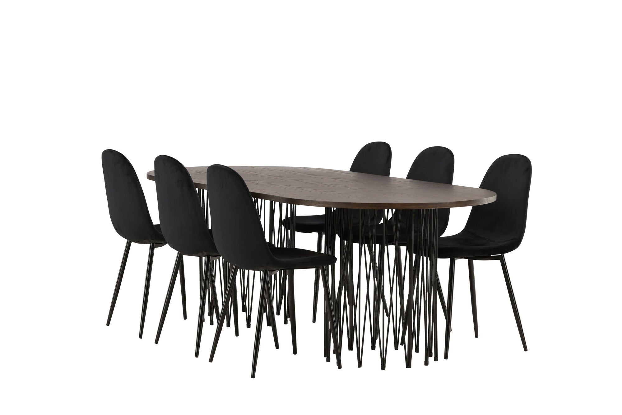 Venture Home Stone oval spisebord - Black / Mocca Veneer +Polar Spisebordsstol - Black legs / Black Velvet _6
