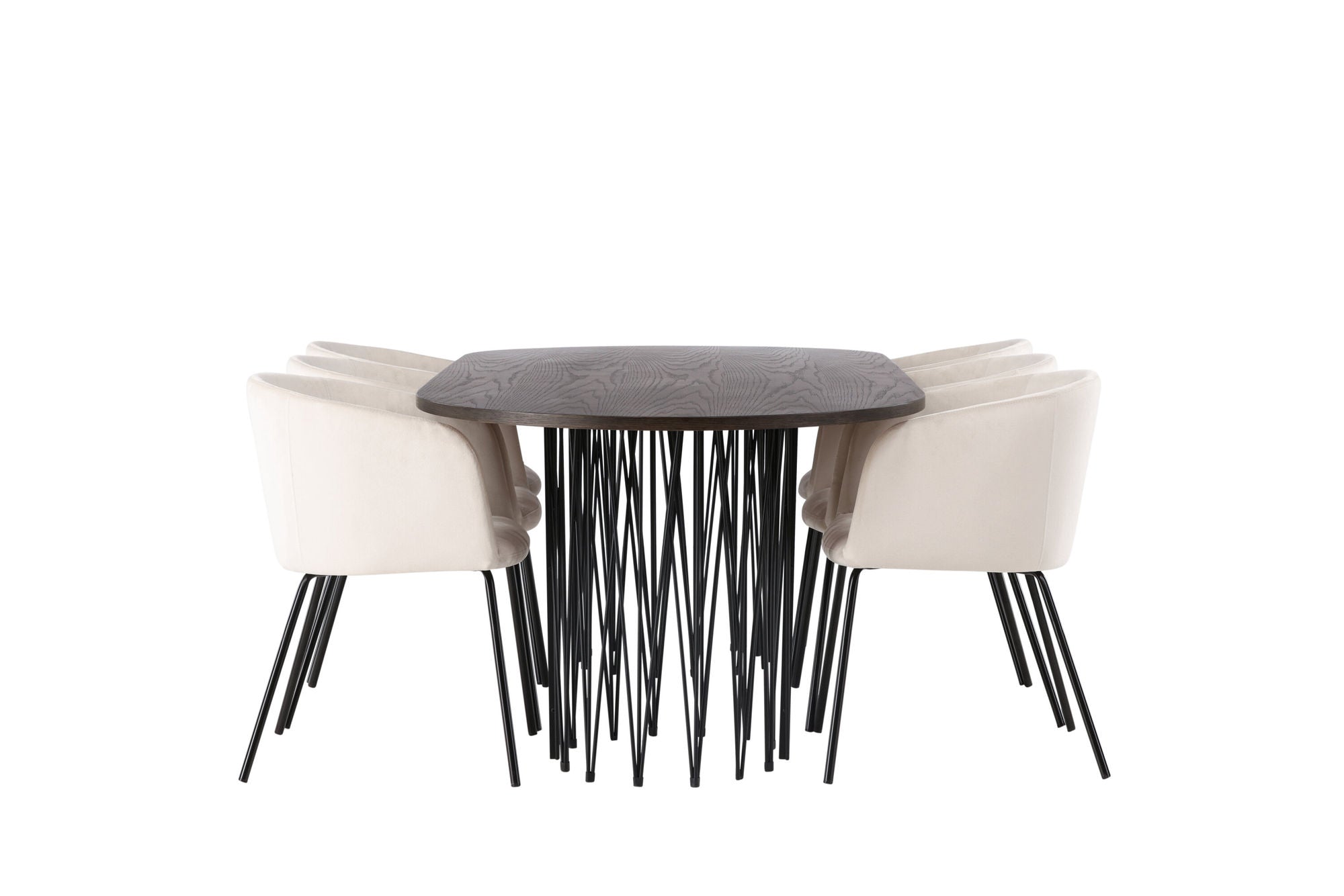 Venture Home Stone oval spisebord - Black / Mocca Veneer +Berit stol - Black / Beige Velvet _6