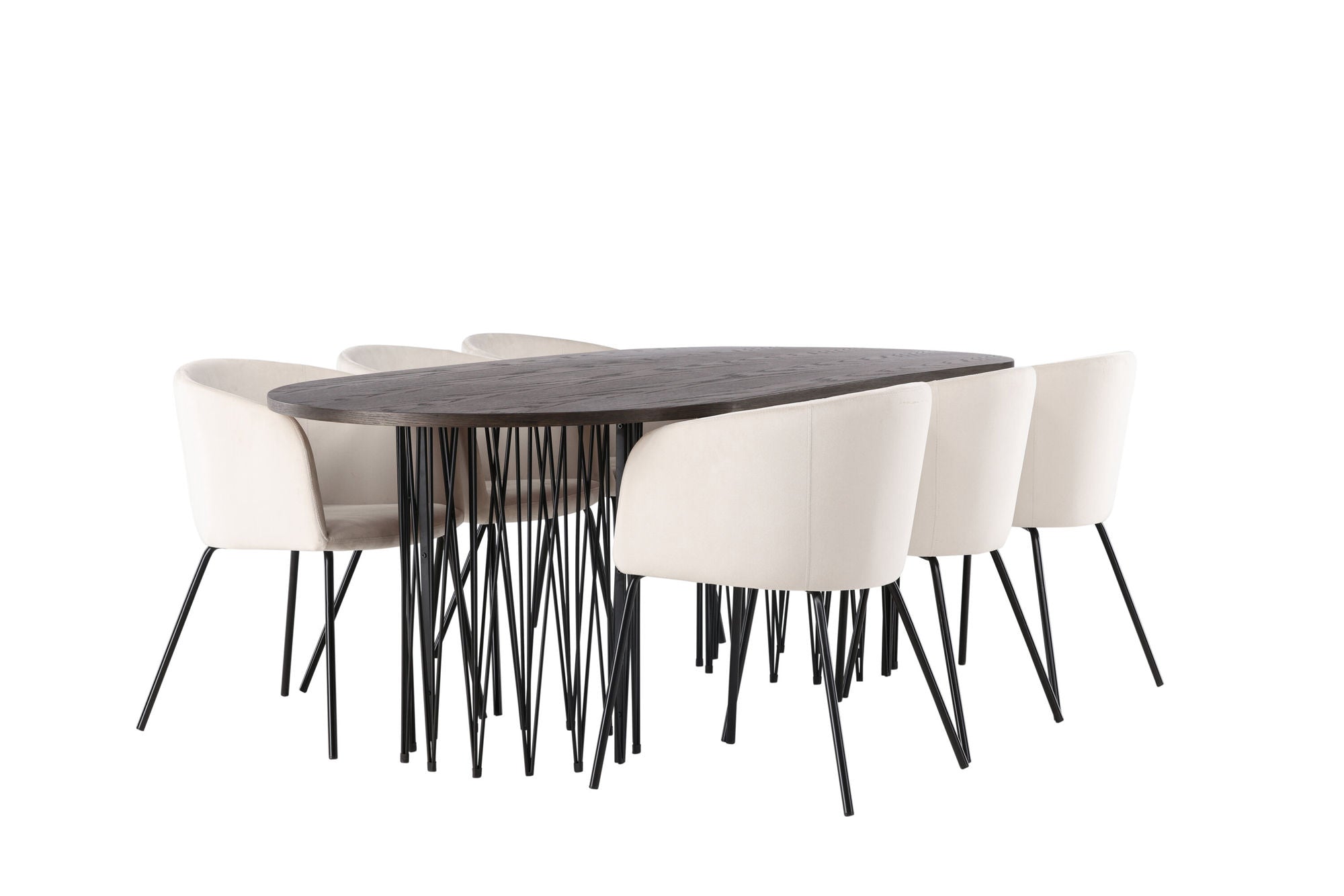 Venture Home Stone oval spisebord - Black / Mocca Veneer +Berit stol - Black / Beige Velvet _6