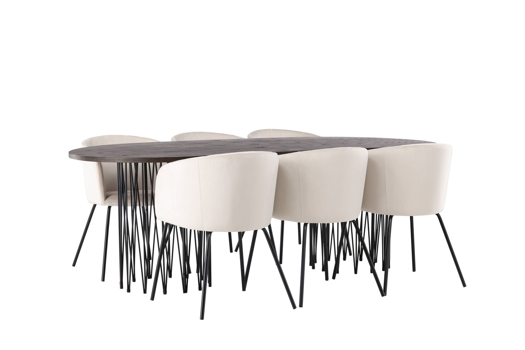 Venture Home Stone oval spisebord - Black / Mocca Veneer +Berit stol - Black / Beige Velvet _6