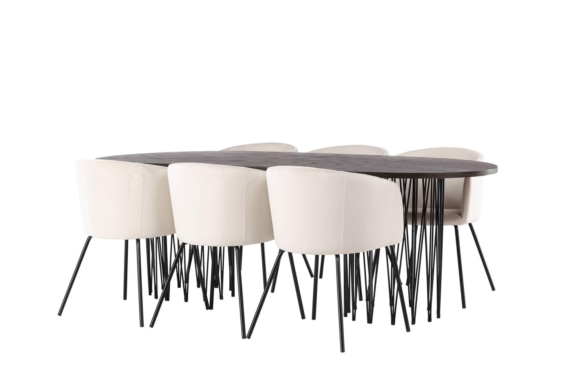 Venture Home Stone oval spisebord - Black / Mocca Veneer +Berit stol - Black / Beige Velvet _6
